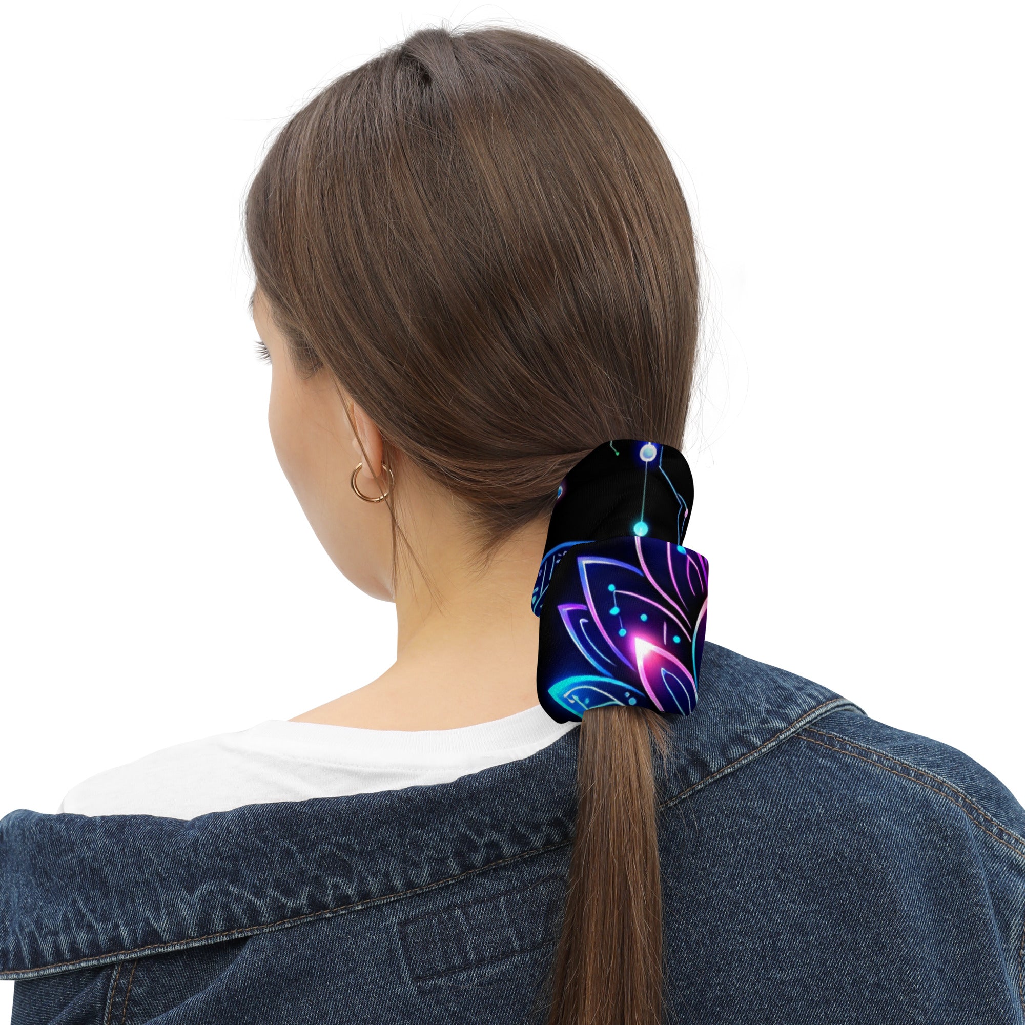 Neck Gaiter - Neon Cyber Lotus Neck Gaiter – Glowing Futuristic Floral Face Cover by printfluence.net