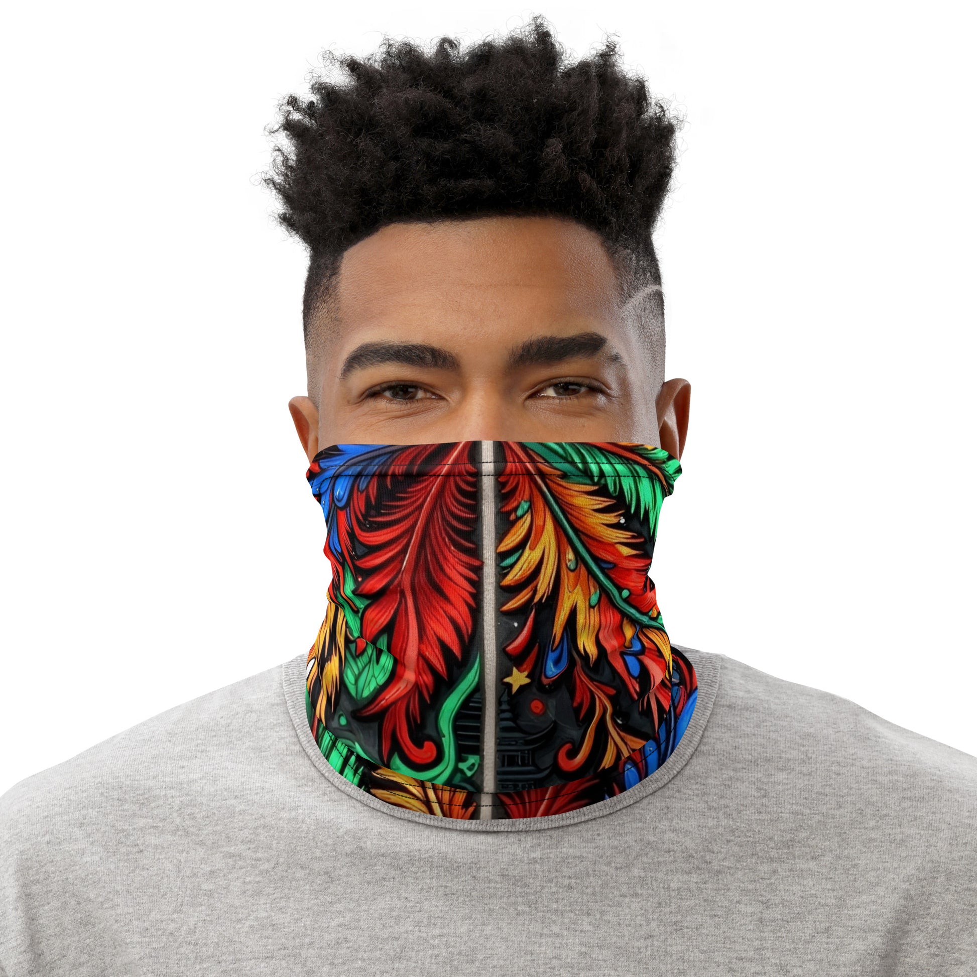 Neck Gaiter - Colorful Botanical Neck Gaiter – Vibrant Branch and Leaf Pattern Face Cover by printfluence.net