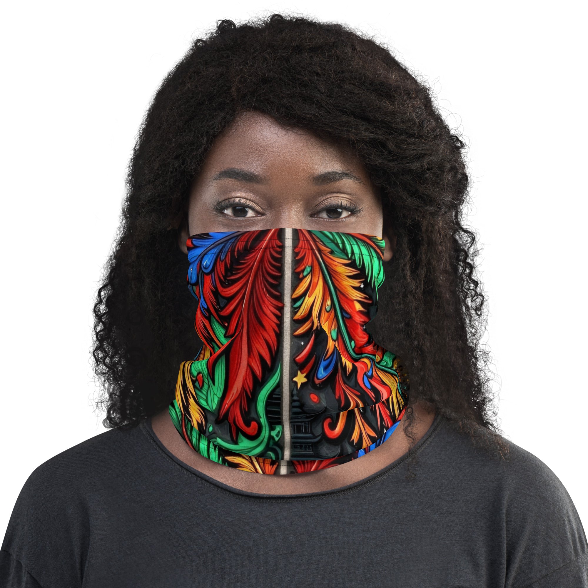 Neck Gaiter - Colorful Botanical Neck Gaiter – Vibrant Branch and Leaf Pattern Face Cover by printfluence.net