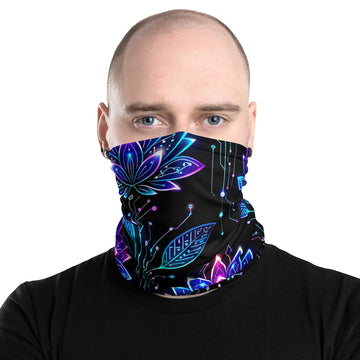 Neck Gaiter - Neon Cyber Lotus Neck Gaiter – Glowing Futuristic Floral Face Cover by printfluence.net