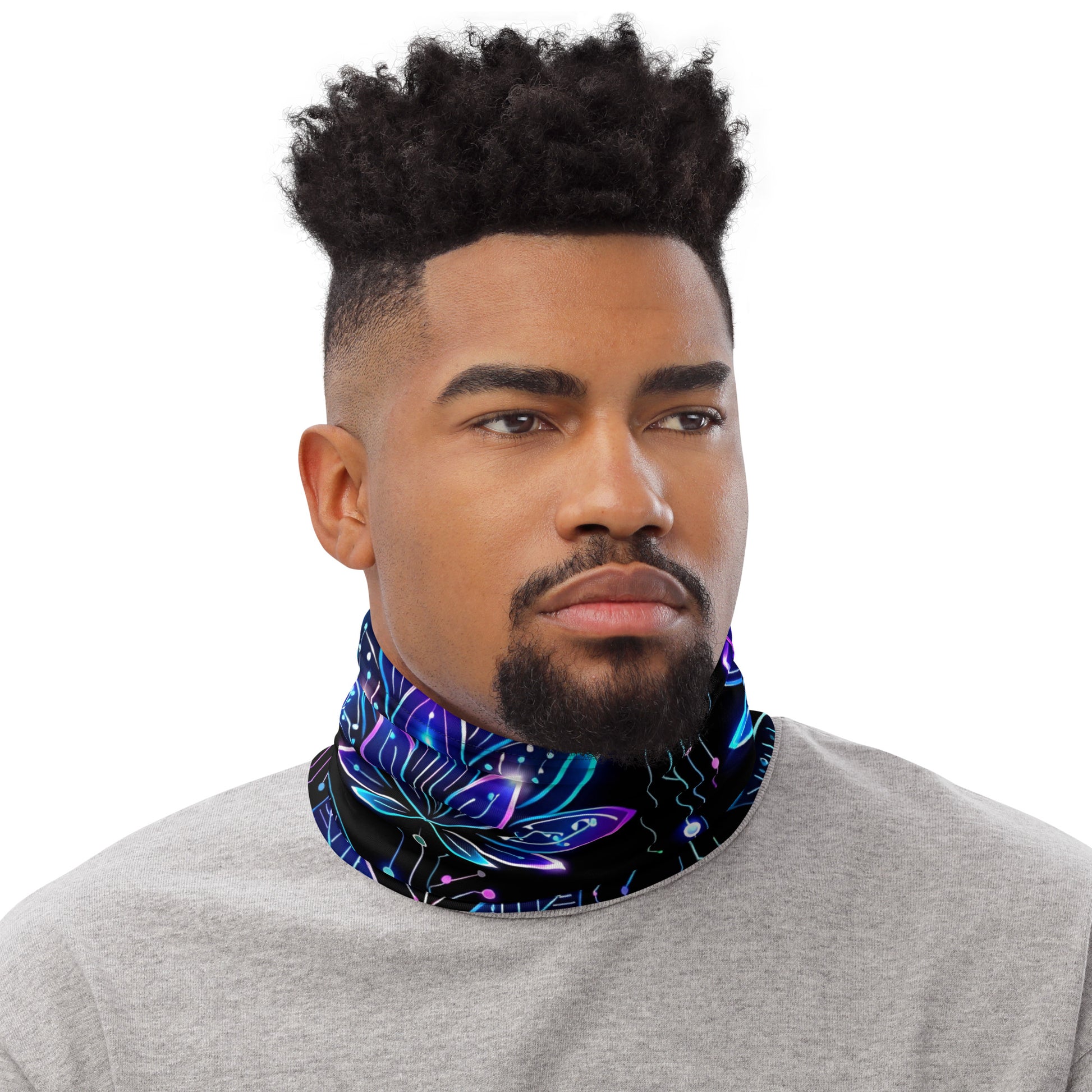 Neck Gaiter - Neon Cyber Lotus Neck Gaiter – Glowing Futuristic Floral Face Cover by printfluence.net