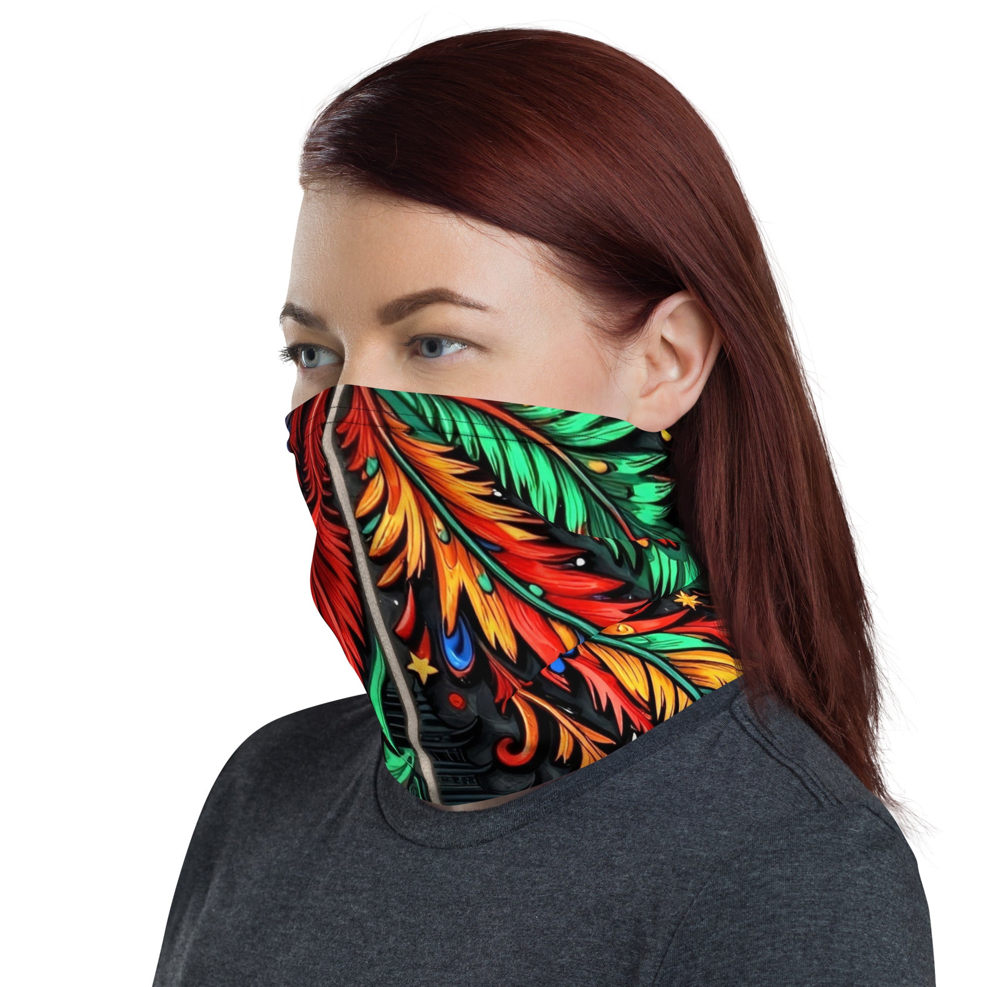 Neck Gaiter - Colorful Botanical Neck Gaiter – Vibrant Branch and Leaf Pattern Face Cover by printfluence.net