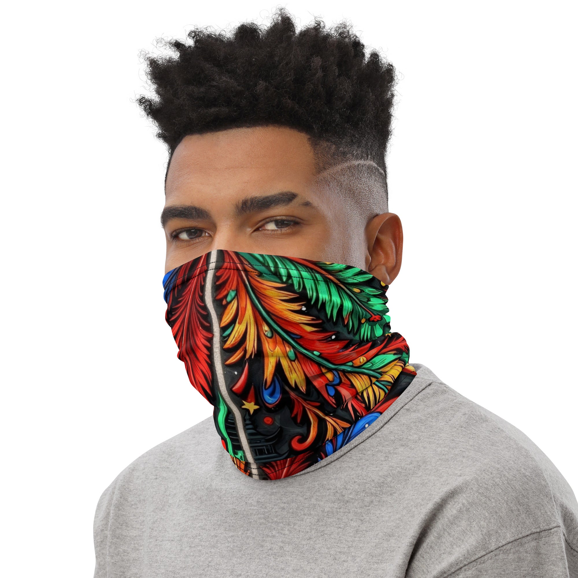 Neck Gaiter - Colorful Botanical Neck Gaiter – Vibrant Branch and Leaf Pattern Face Cover by printfluence.net
