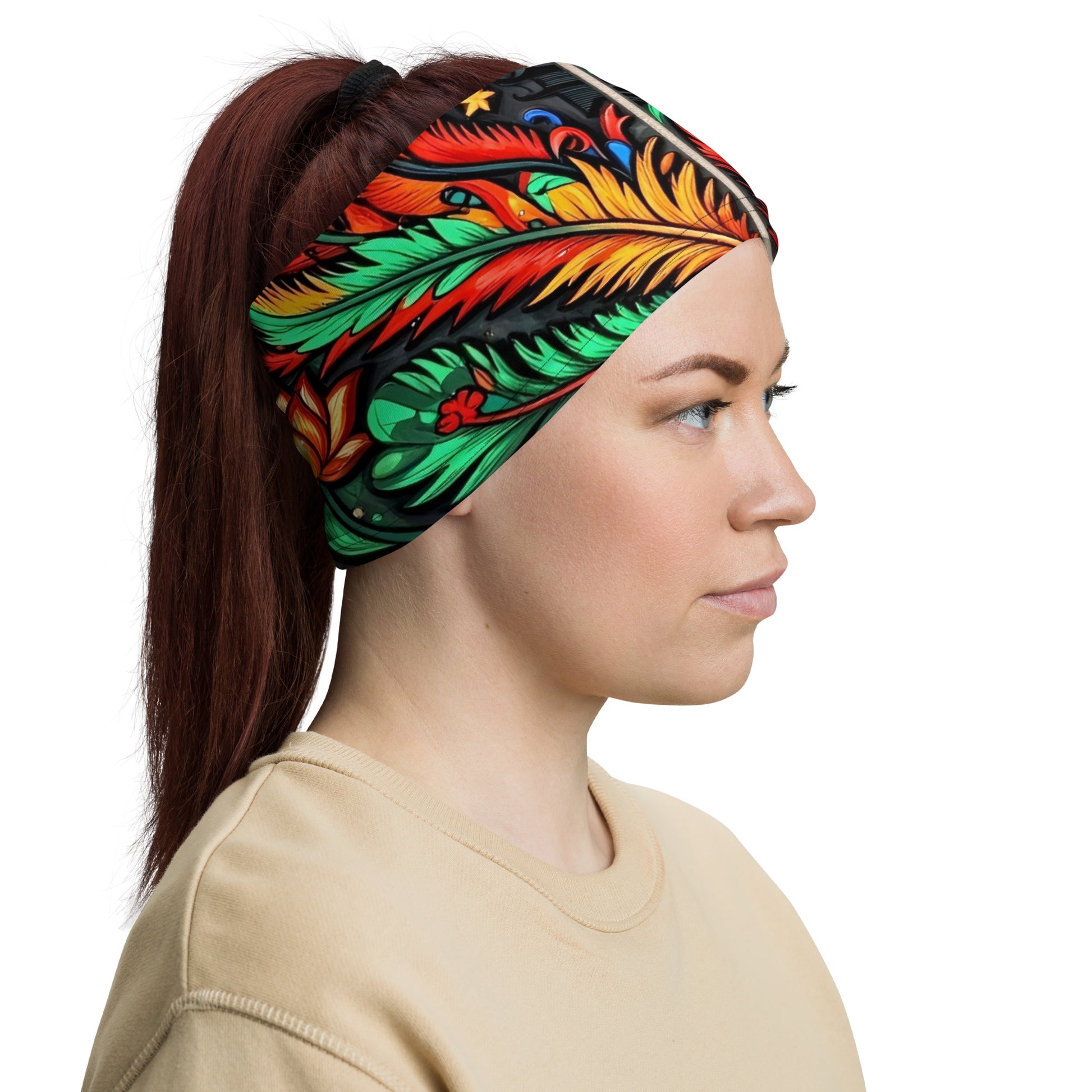 Neck Gaiter - Colorful Botanical Neck Gaiter – Vibrant Branch and Leaf Pattern Face Cover by printfluence.net