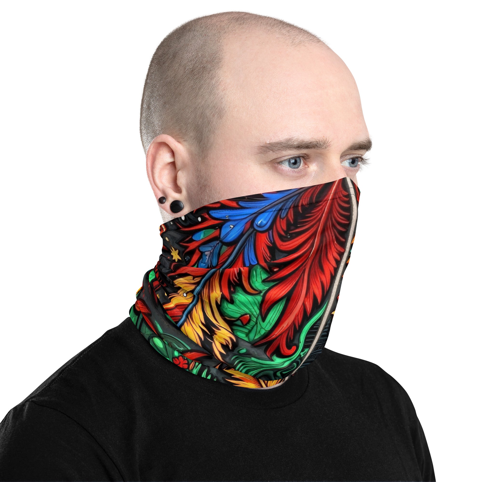 Neck Gaiter - Colorful Botanical Neck Gaiter – Vibrant Branch and Leaf Pattern Face Cover by printfluence.net