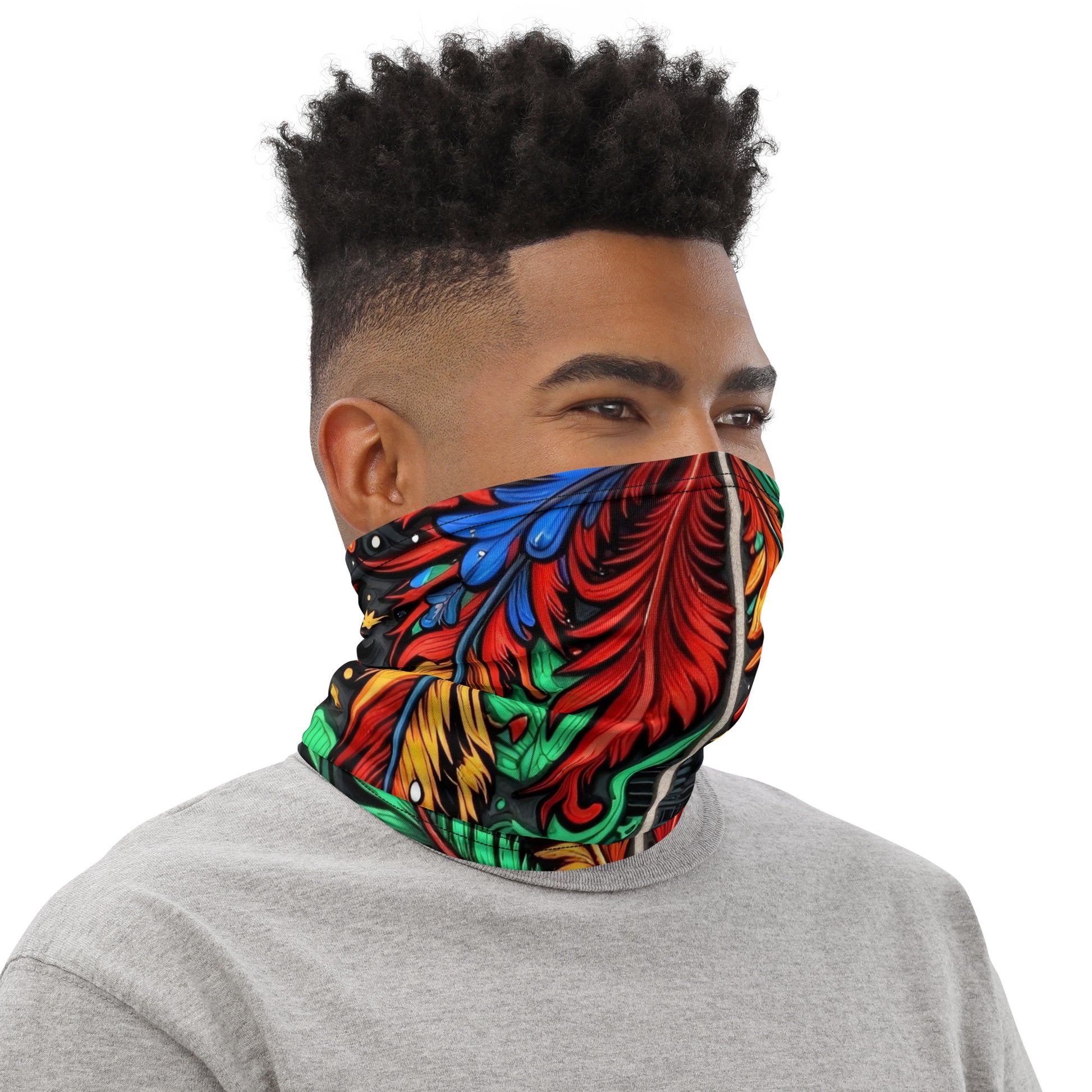 Neck Gaiter - Colorful Botanical Neck Gaiter – Vibrant Branch and Leaf Pattern Face Cover by printfluence.net