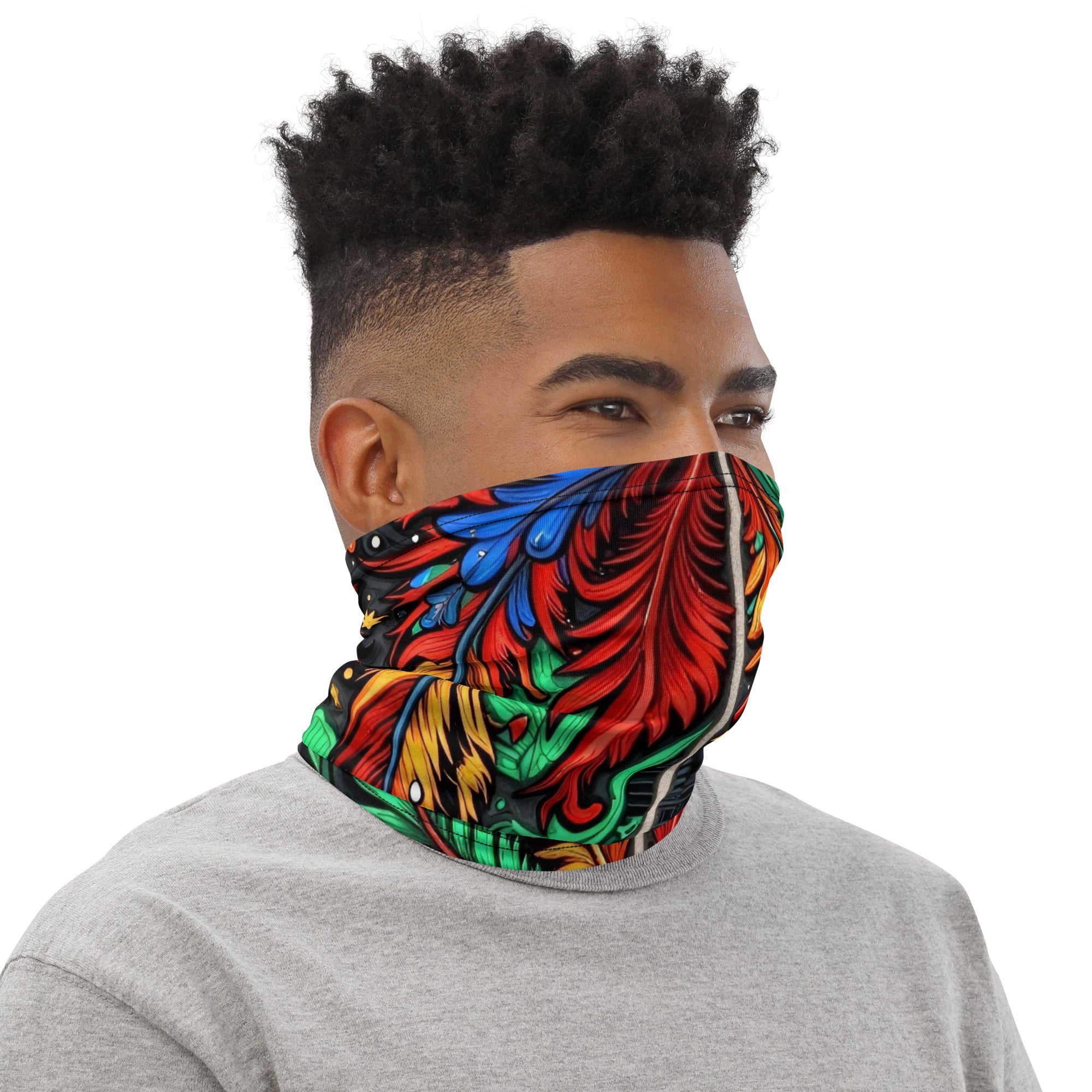 Neck Gaiter - Colorful Botanical Neck Gaiter – Vibrant Branch and Leaf Pattern Face Cover by printfluence.net