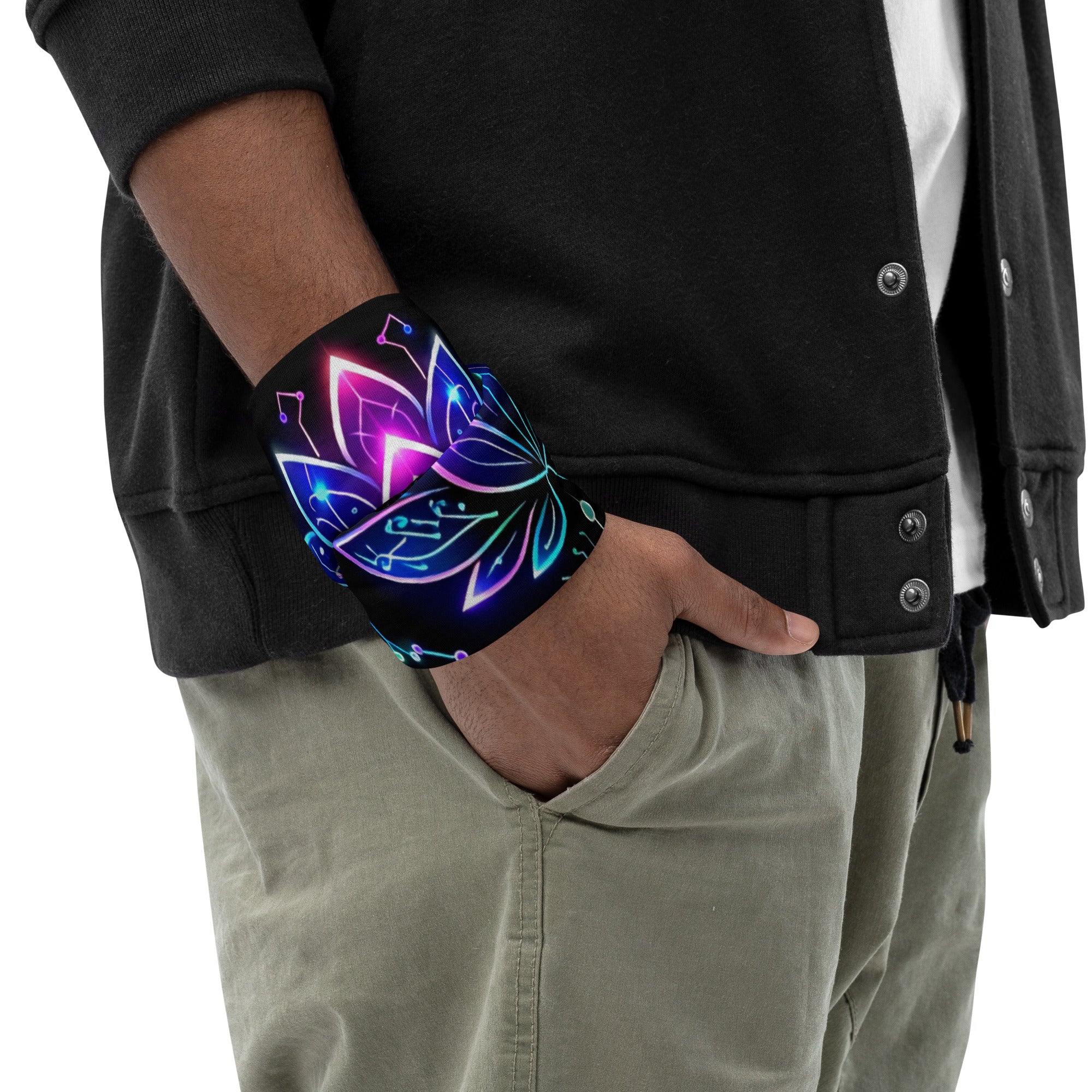 Neck Gaiter - Neon Cyber Lotus Neck Gaiter – Glowing Futuristic Floral Face Cover by printfluence.net