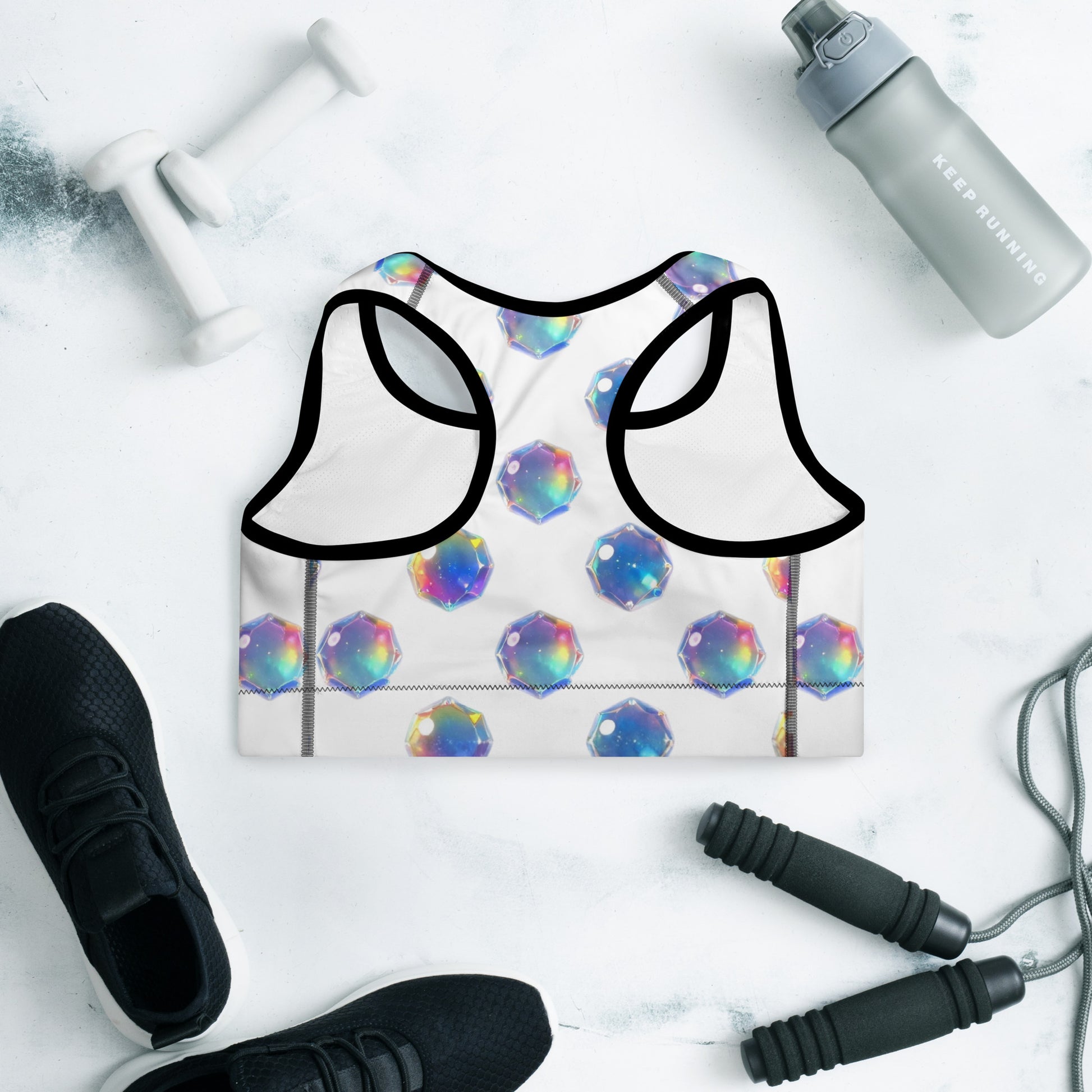Padded Sports Bra - Sparkling Crystal Pattern Padded Sports Bra – Luxe Geometric Activewear by printfluence.net