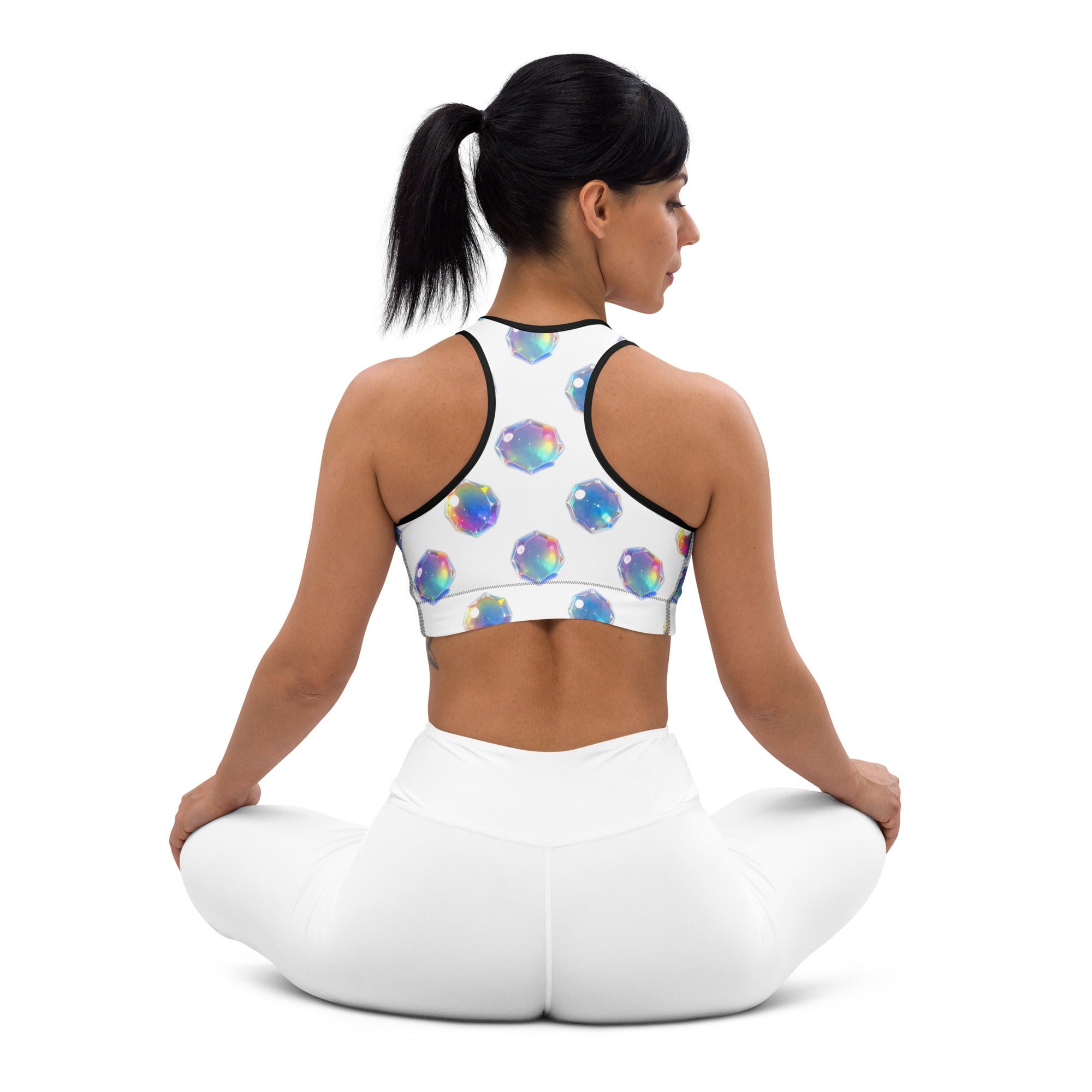 Padded Sports Bra - Sparkling Crystal Pattern Padded Sports Bra – Luxe Geometric Activewear by printfluence.net