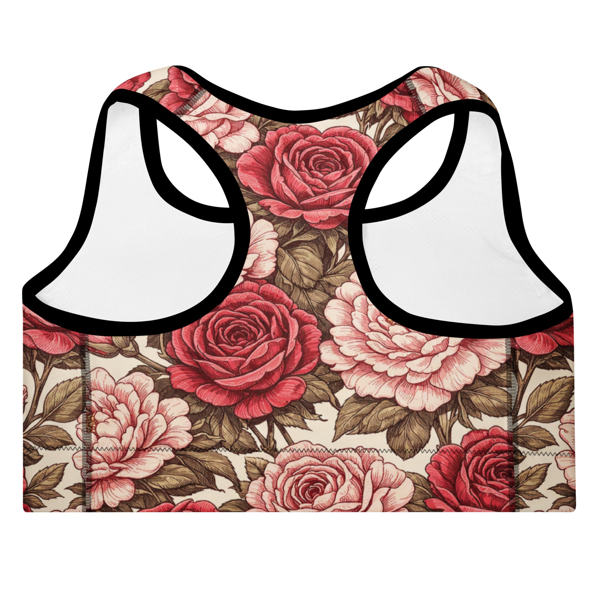 Padded Sports Bra - Rose Garden Sports Bra – All-Over Floral Print Padded Workout Bra by printfluence.net