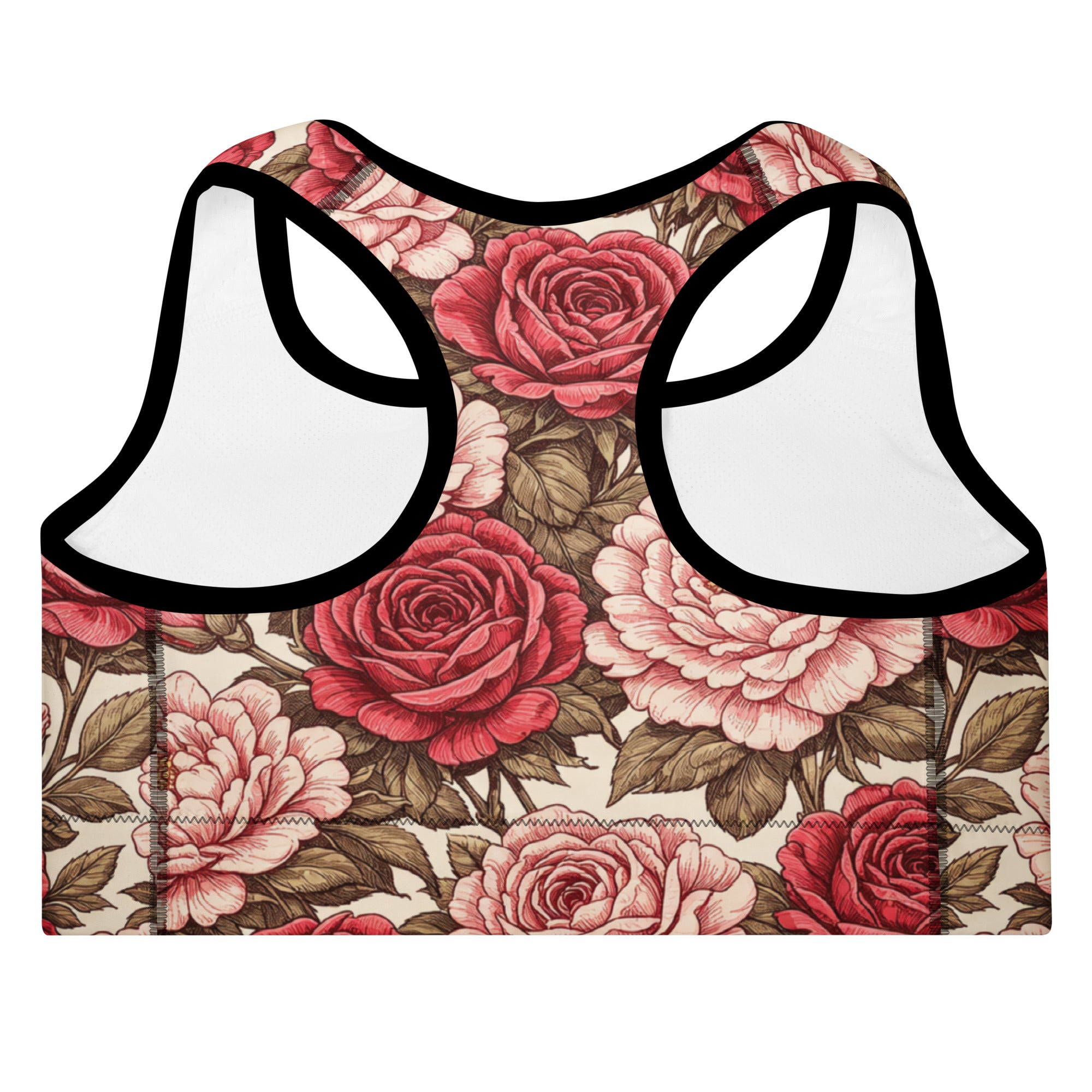 Padded Sports Bra - Rose Garden Sports Bra – All-Over Floral Print Padded Workout Bra by printfluence.net