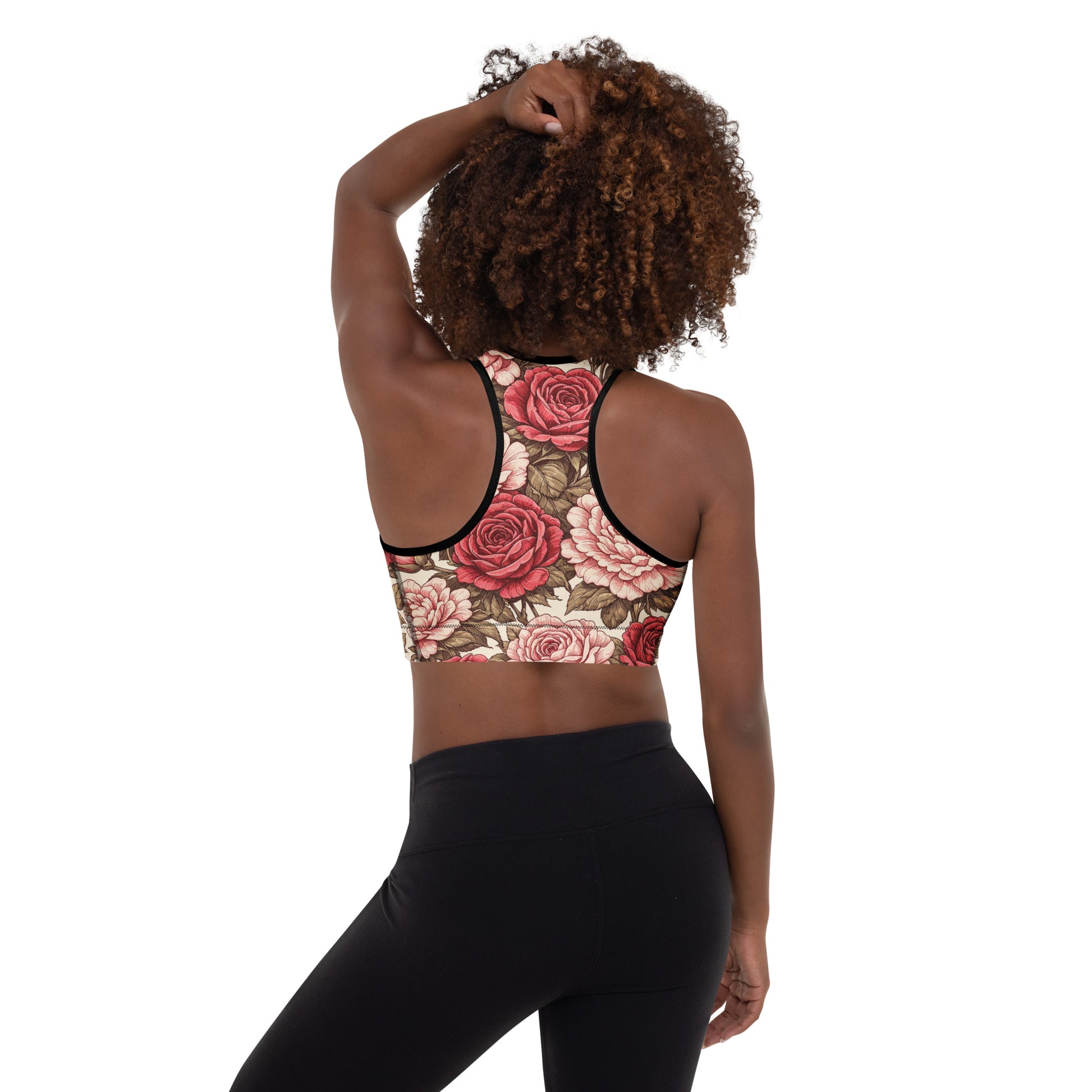 Padded Sports Bra - Rose Garden Sports Bra – All-Over Floral Print Padded Workout Bra by printfluence.net