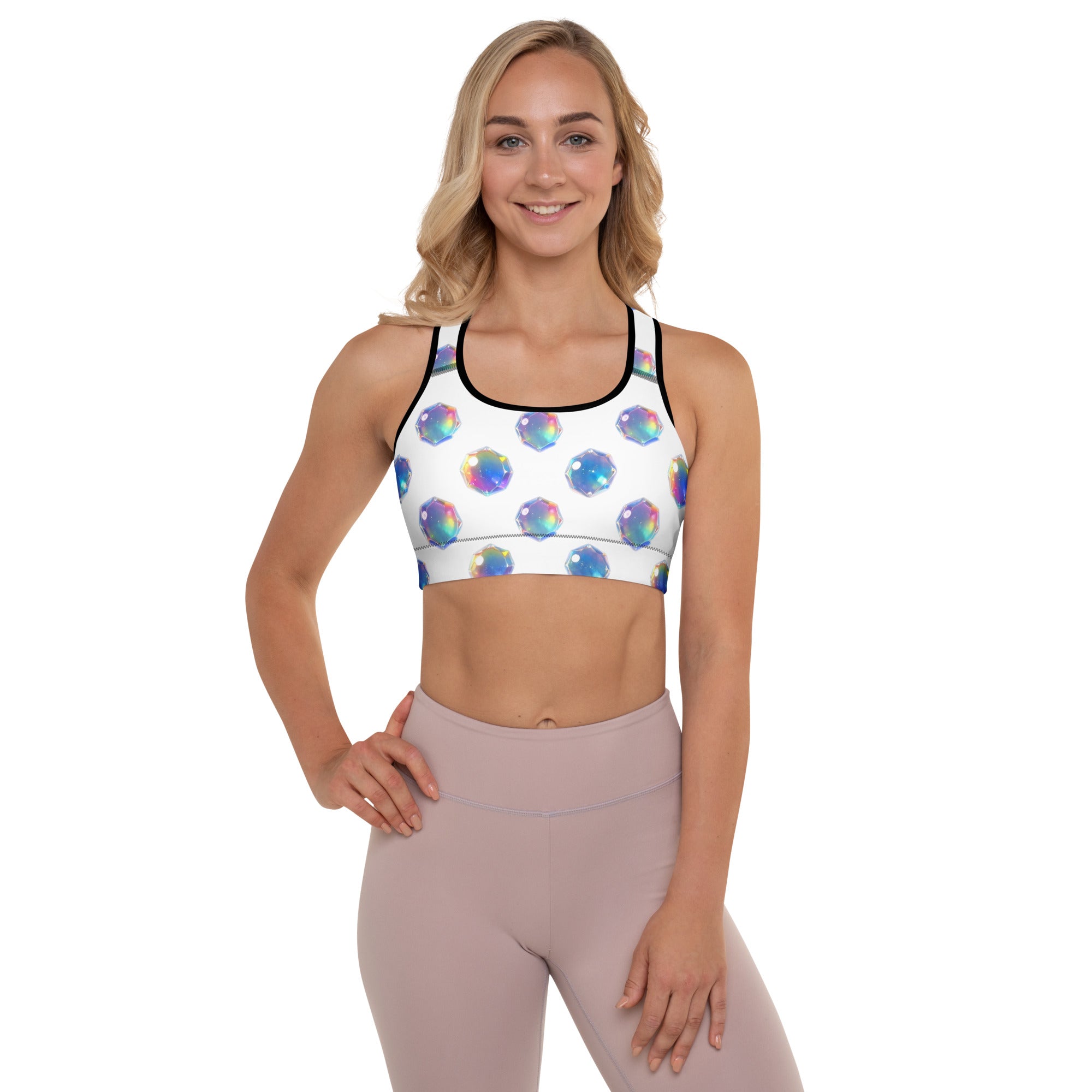 Padded Sports Bra - Sparkling Crystal Pattern Padded Sports Bra – Luxe Geometric Activewear by printfluence.net