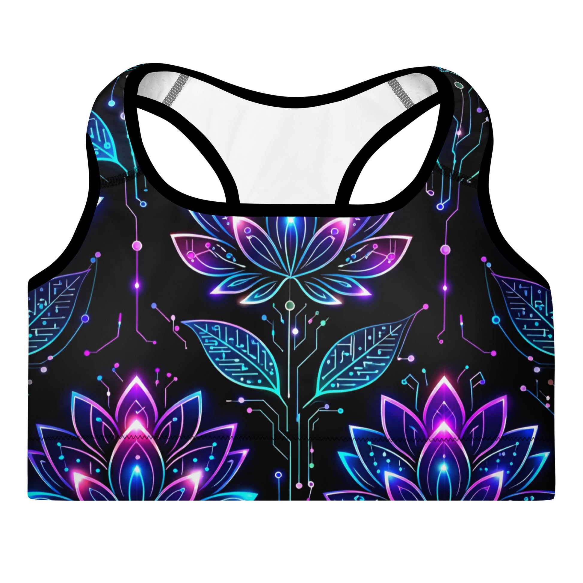 Padded Sports Bra - Neon Lotus Circuit Tee – Unisex Classic Floral Tech Graphic Shirt by printfluence.net