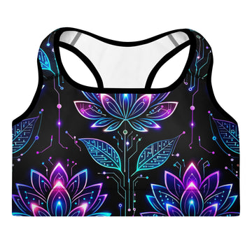 Padded Sports Bra - Neon Lotus Circuit Tee – Unisex Classic Floral Tech Graphic Shirt by printfluence.net