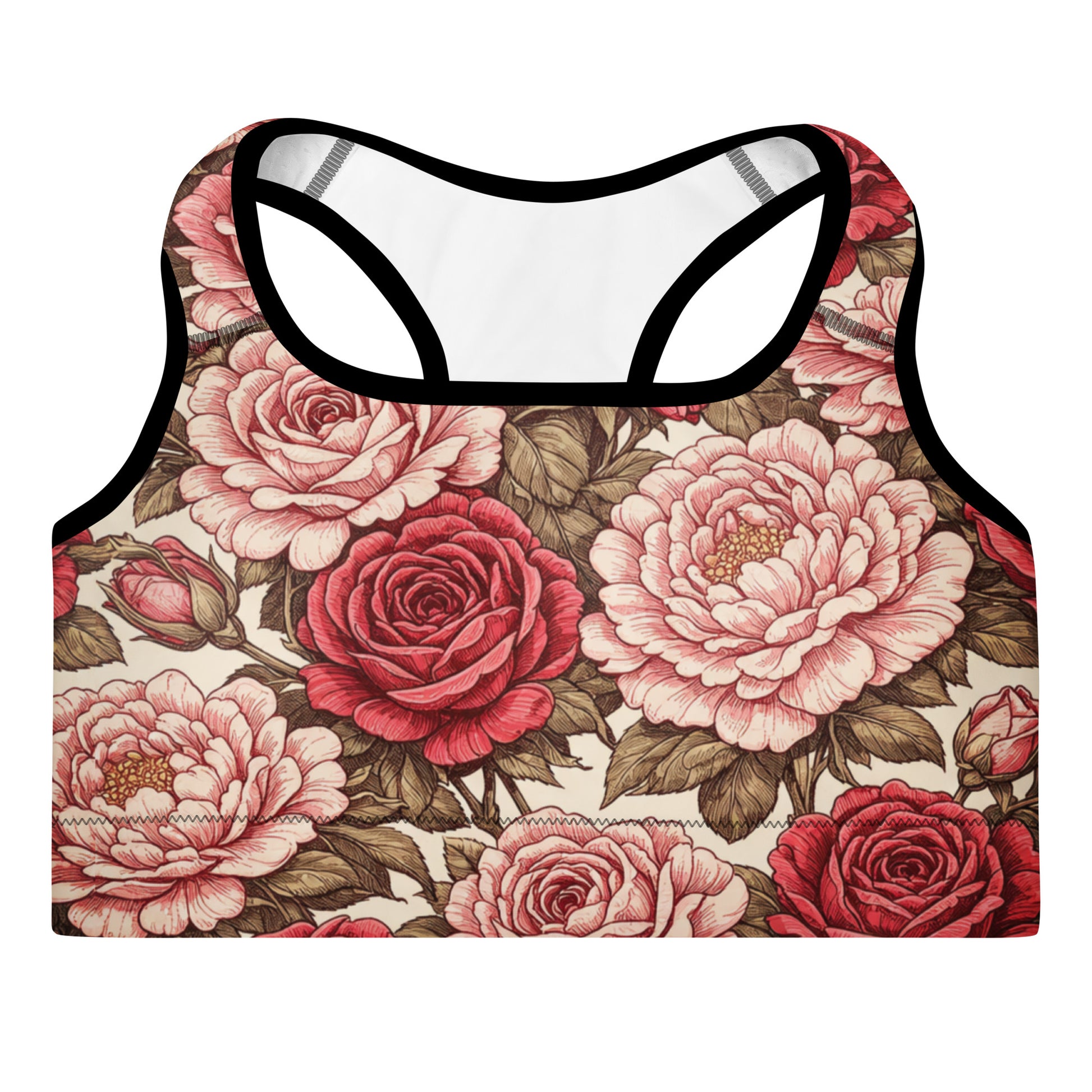 Padded Sports Bra - Rose Garden Sports Bra – All-Over Floral Print Padded Workout Bra by printfluence.net