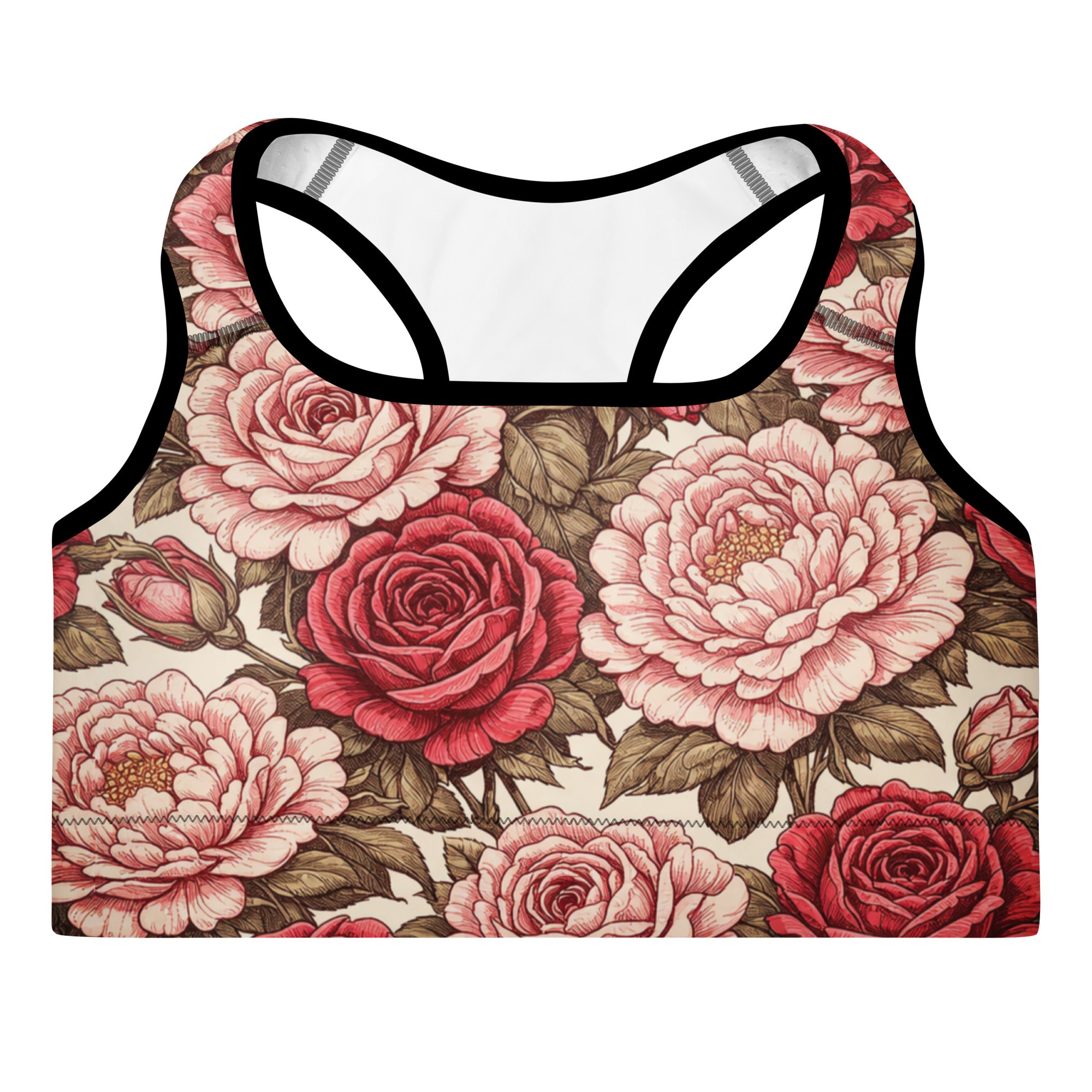 Padded Sports Bra - Rose Garden Sports Bra – All-Over Floral Print Padded Workout Bra by printfluence.net
