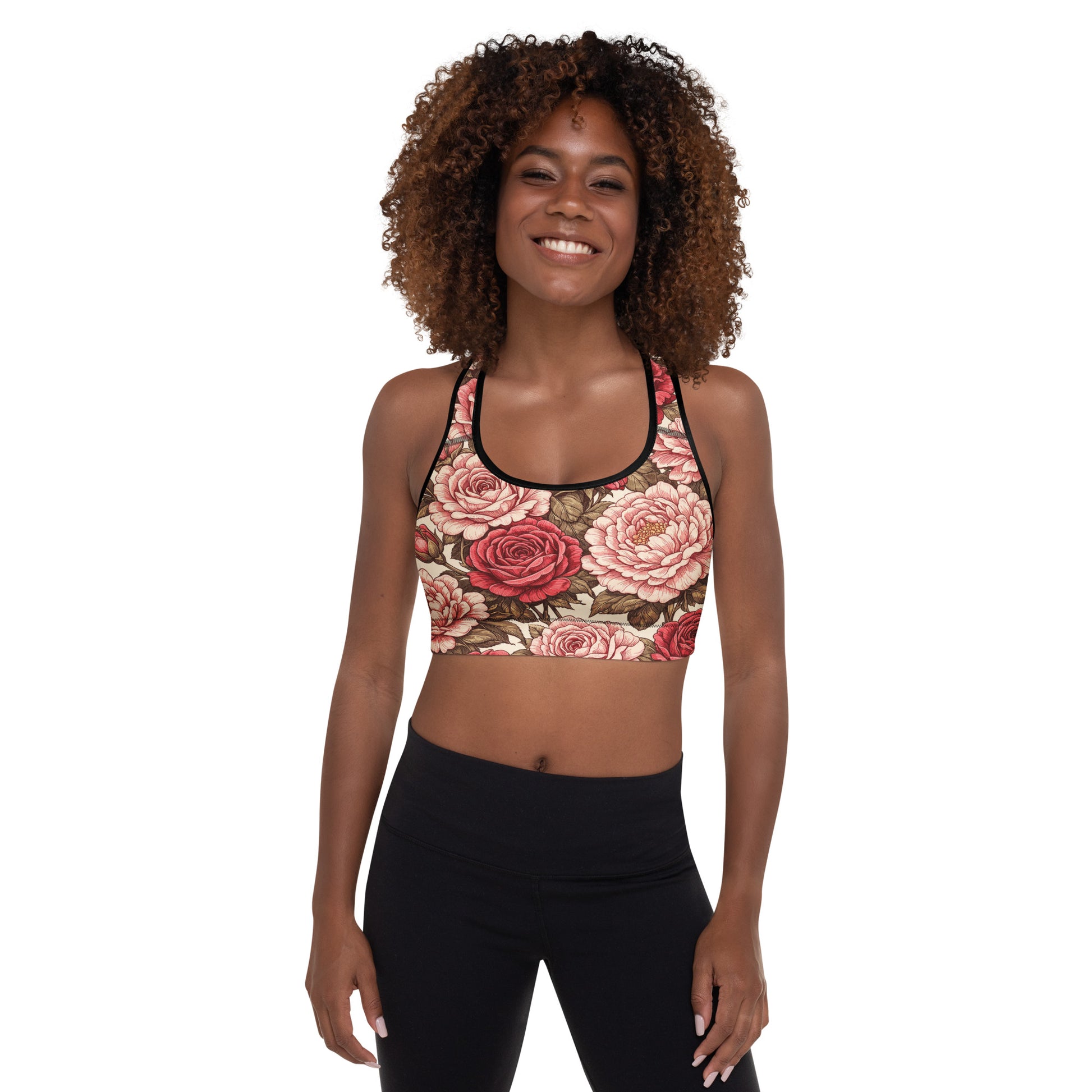 Padded Sports Bra - Rose Garden Sports Bra – All-Over Floral Print Padded Workout Bra by printfluence.net
