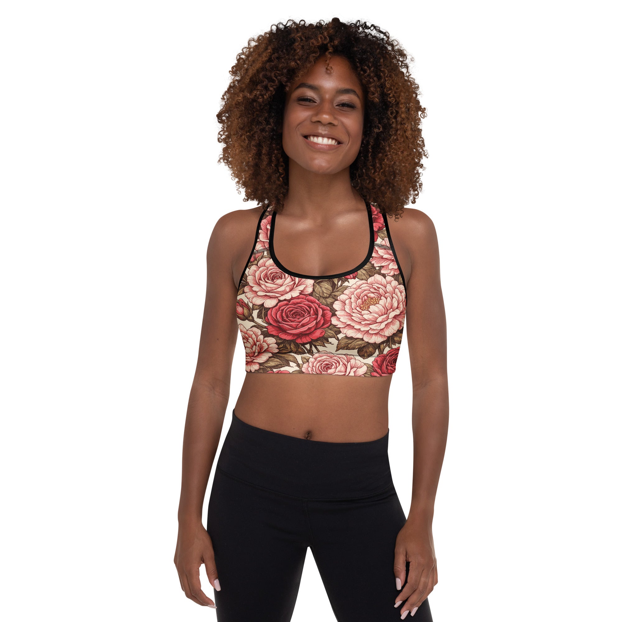 Padded Sports Bra - Rose Garden Sports Bra – All-Over Floral Print Padded Workout Bra by printfluence.net