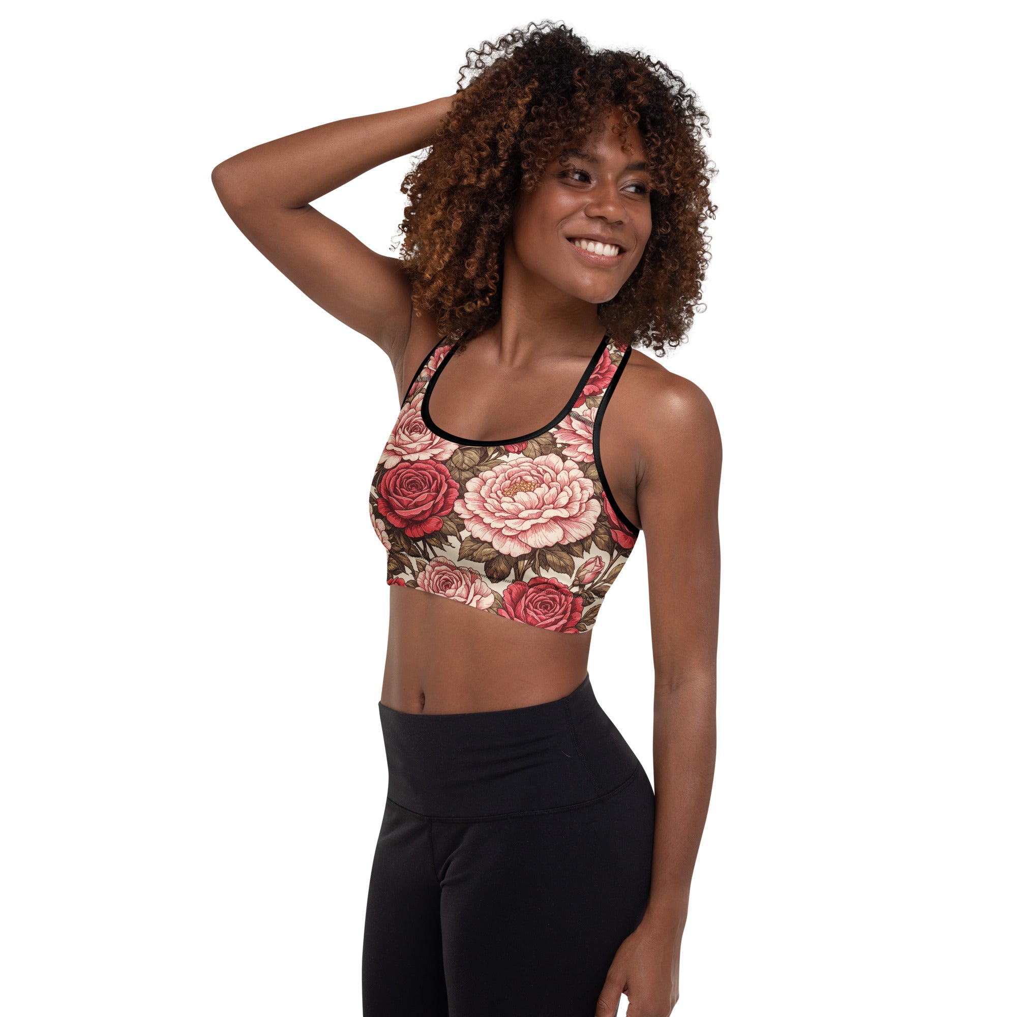 Padded Sports Bra - Rose Garden Sports Bra – All-Over Floral Print Padded Workout Bra by printfluence.net