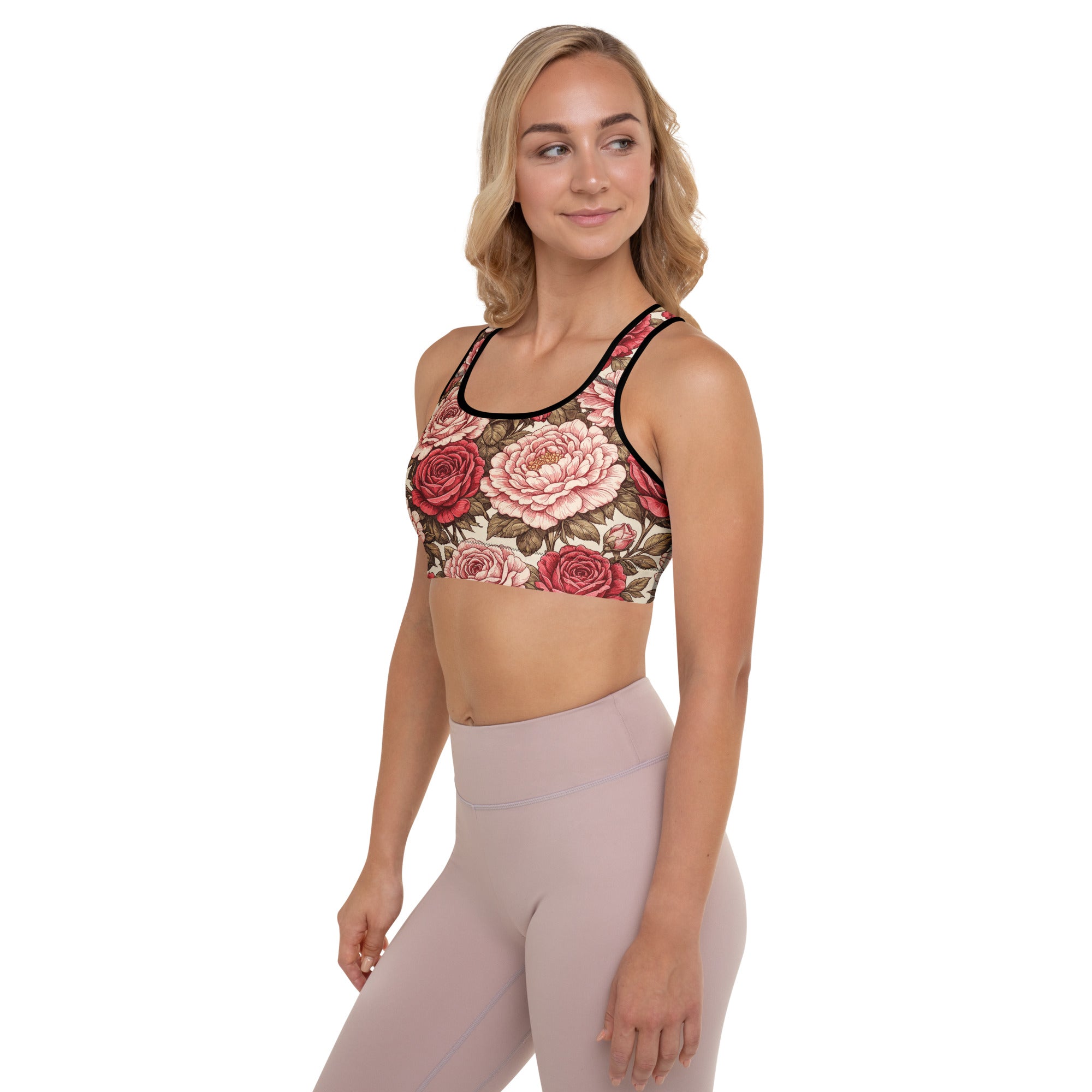 Padded Sports Bra - Rose Garden Sports Bra – All-Over Floral Print Padded Workout Bra by printfluence.net