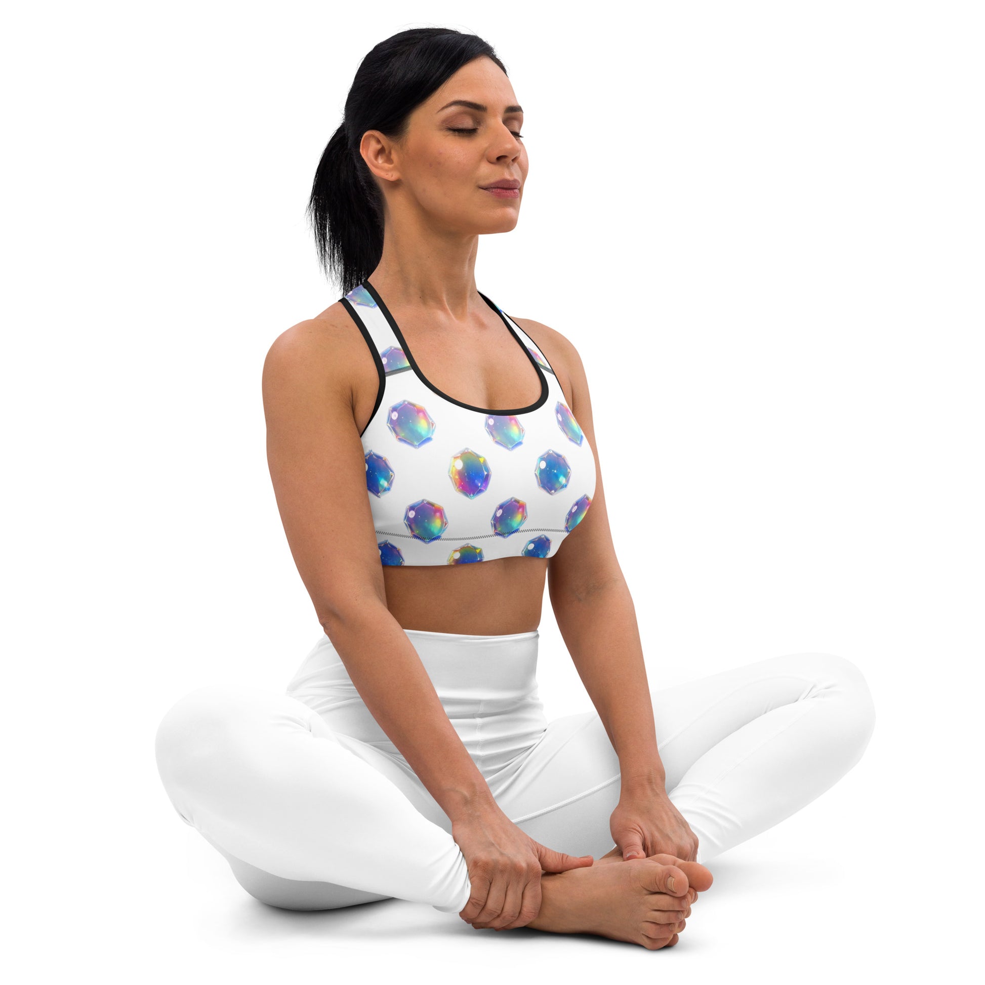 Padded Sports Bra - Sparkling Crystal Pattern Padded Sports Bra – Luxe Geometric Activewear by printfluence.net