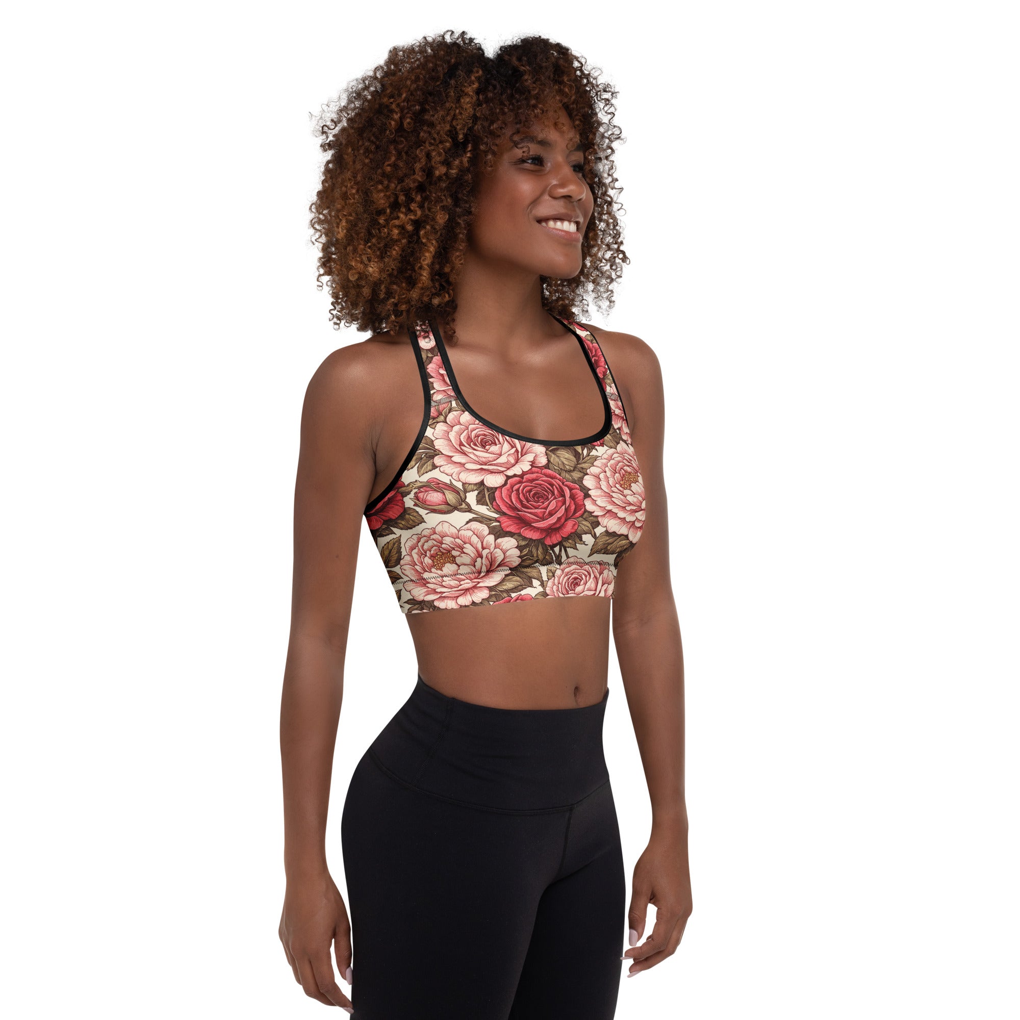 Padded Sports Bra - Rose Garden Sports Bra – All-Over Floral Print Padded Workout Bra by printfluence.net