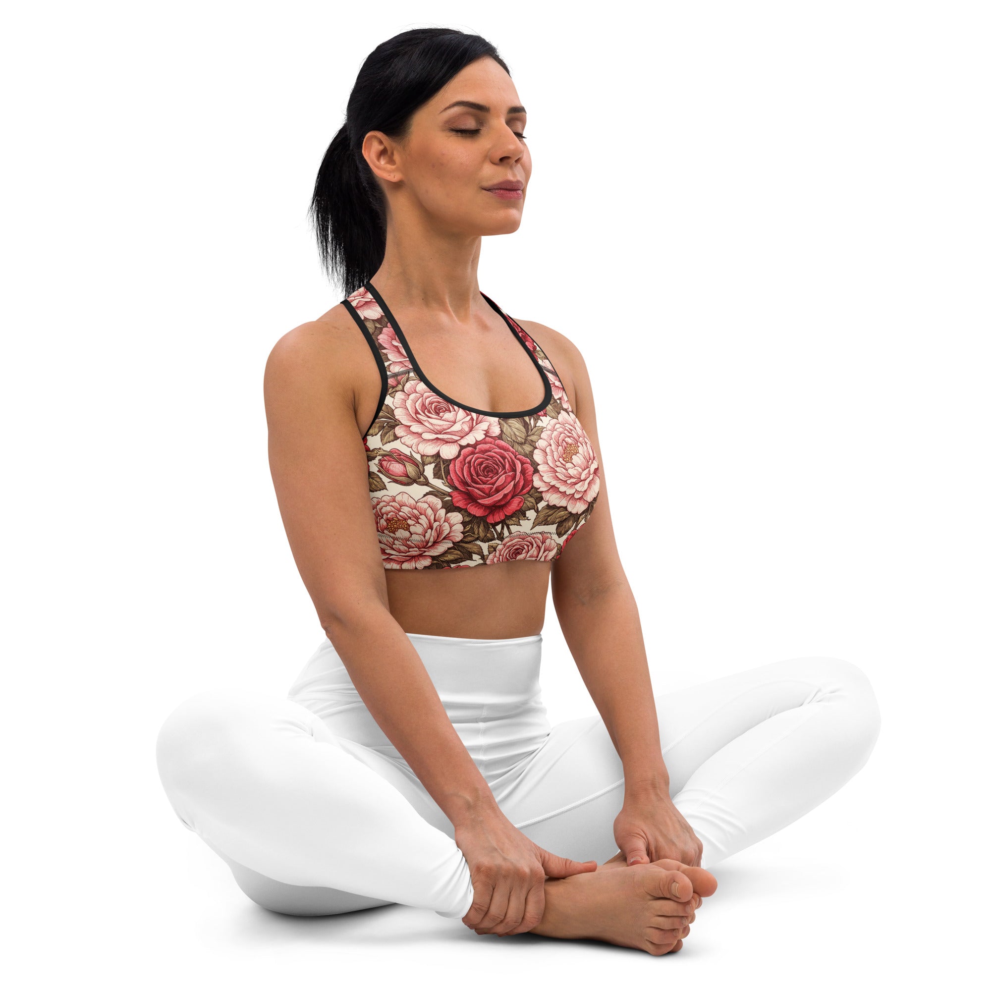Padded Sports Bra - Rose Garden Sports Bra – All-Over Floral Print Padded Workout Bra by printfluence.net