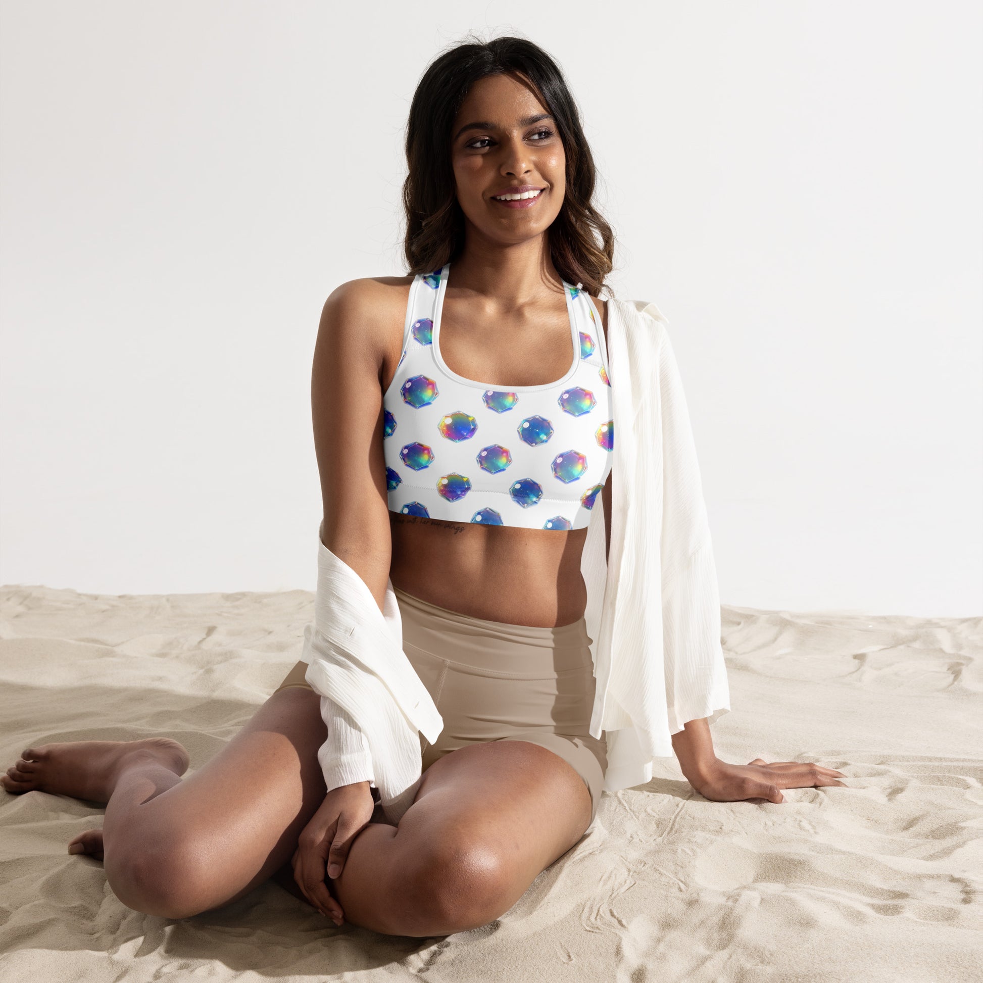Padded Sports Bra - Sparkling Crystal Pattern Padded Sports Bra – Luxe Geometric Activewear by printfluence.net