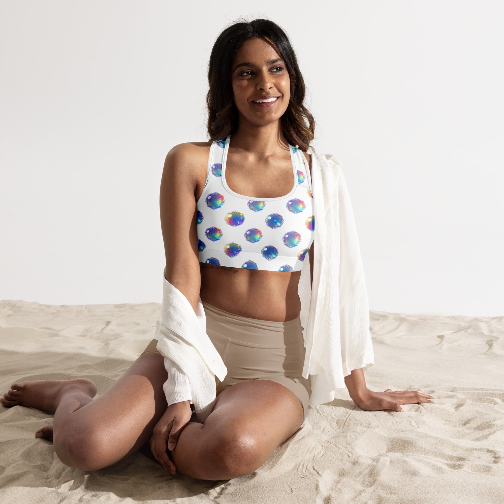 Padded Sports Bra - Sparkling Crystal Pattern Padded Sports Bra – Luxe Geometric Activewear by printfluence.net