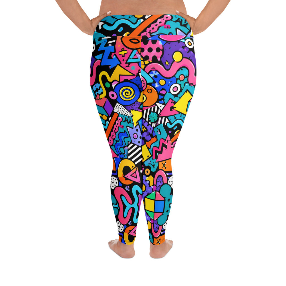 All-Over Print Plus Size Leggings - 90s Retro Memphis Abstract Geometric by printfluence.net