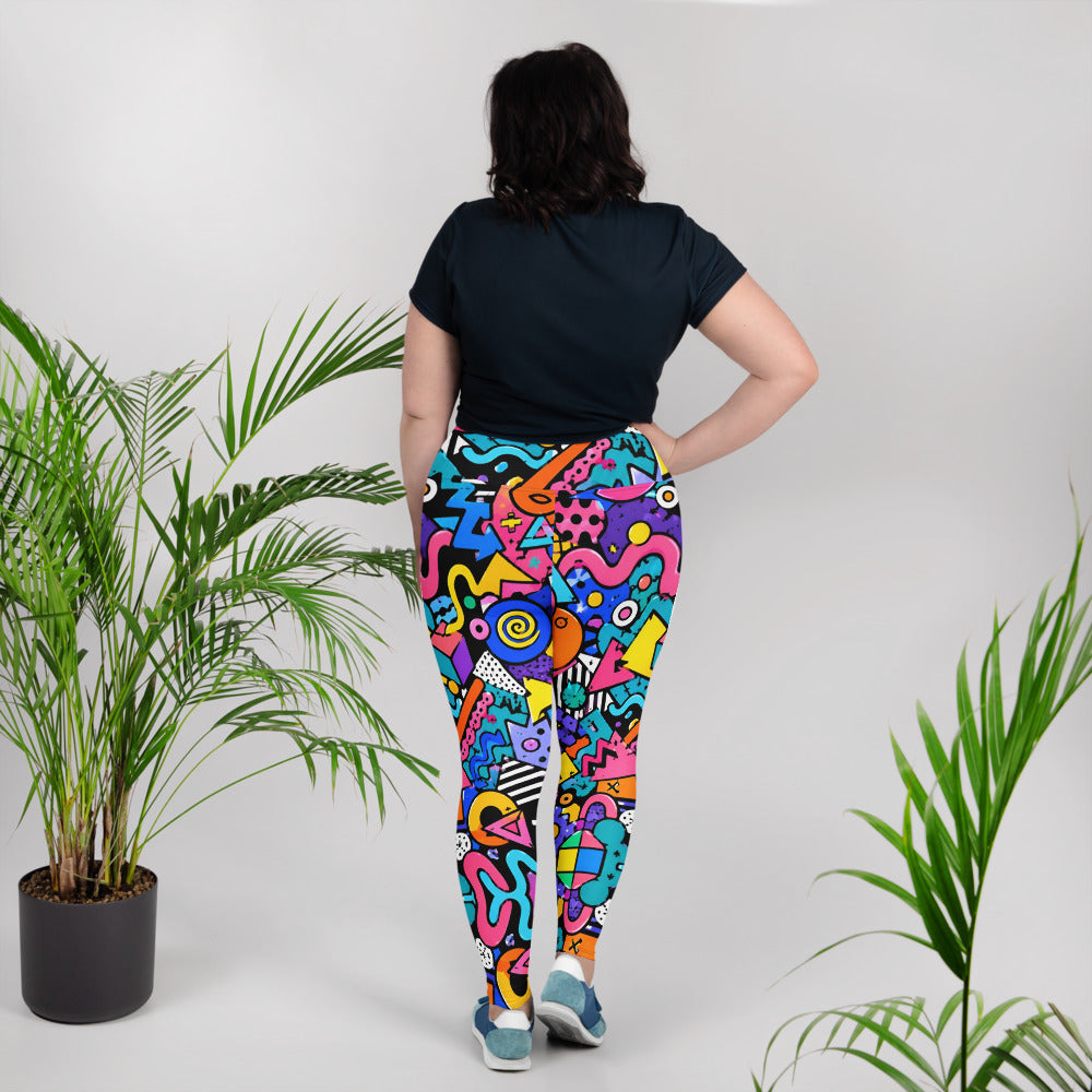 All-Over Print Plus Size Leggings - 90s Retro Memphis Abstract Geometric by printfluence.net