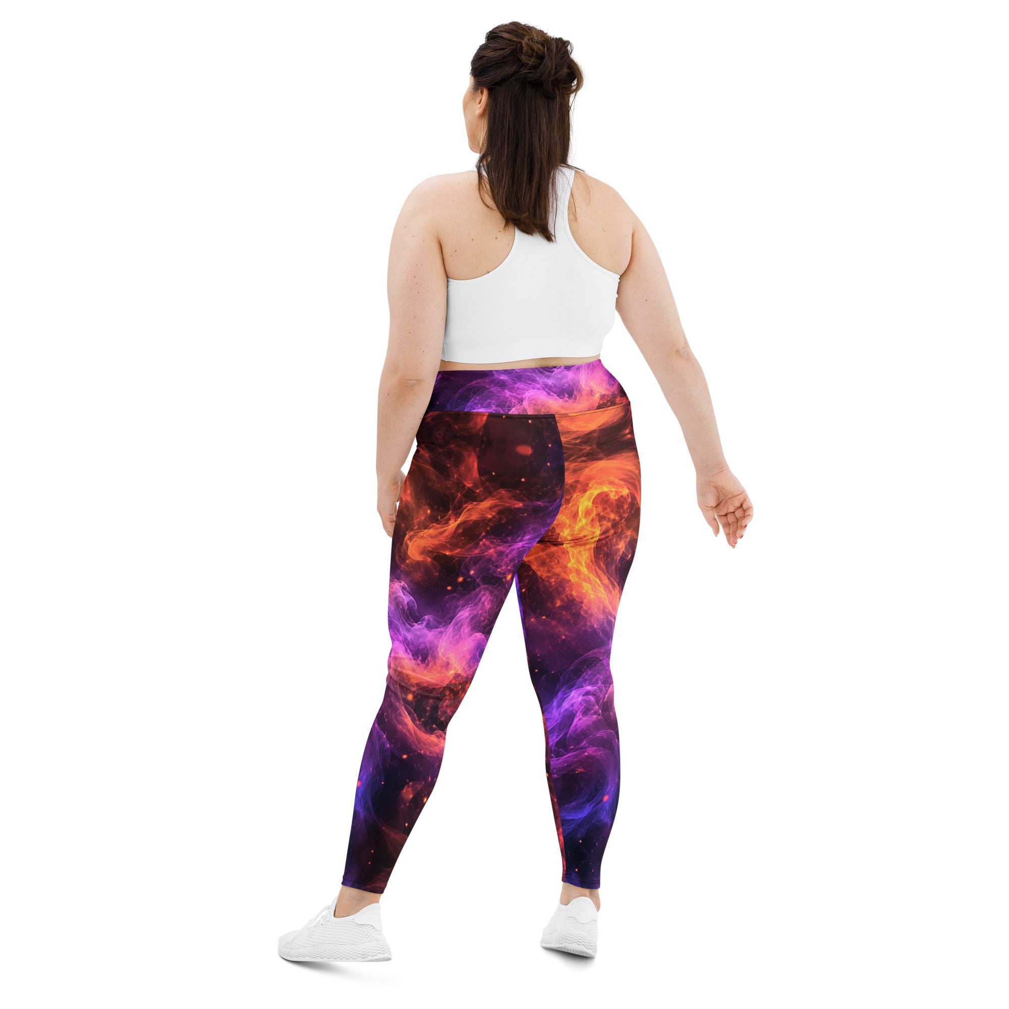 All-Over Print Plus Size Leggings - Cosmic Fire Nebula Smoke - Premium Electric Galaxy Burst Abstract Design by printfluence.net