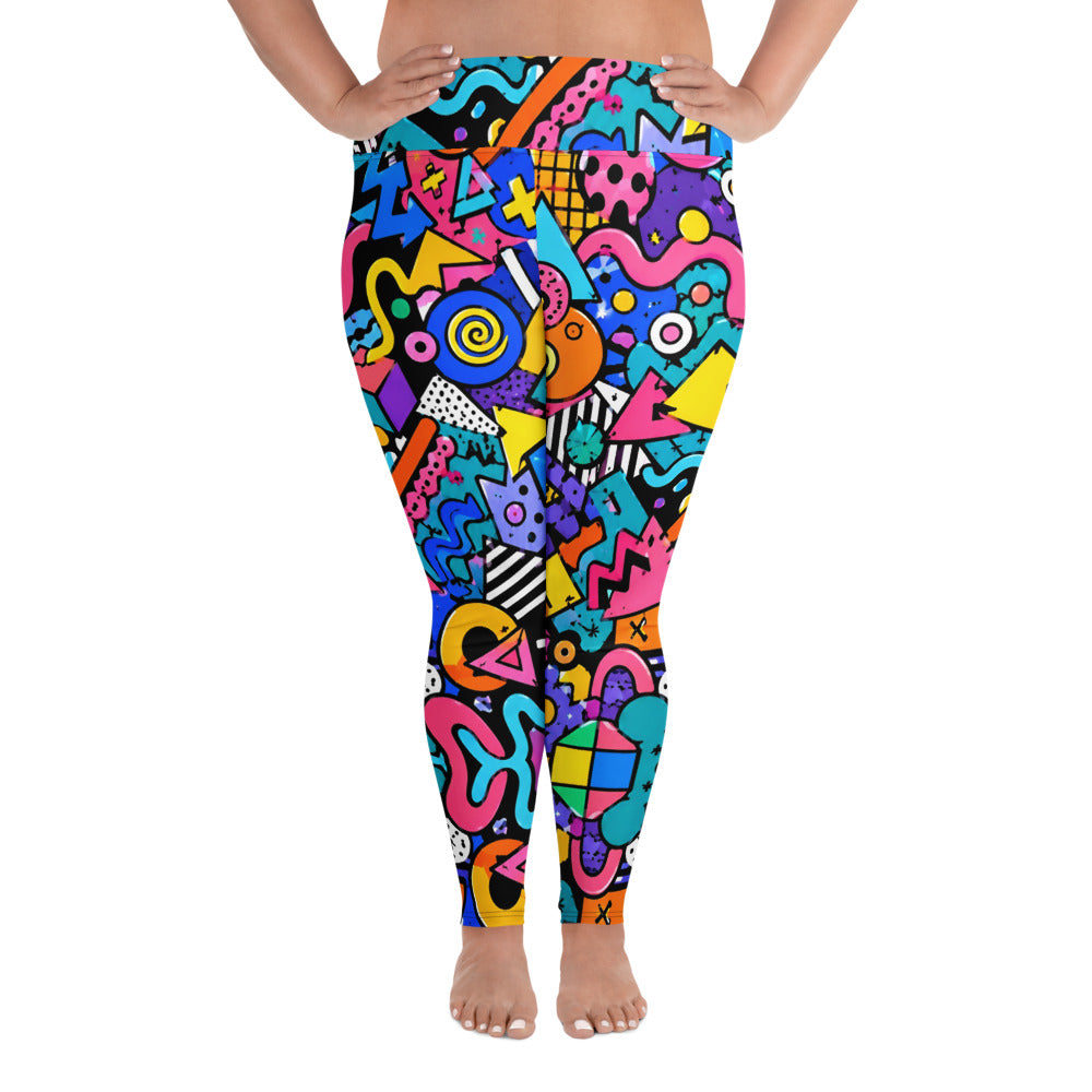 All-Over Print Plus Size Leggings - 90s Retro Memphis Abstract Geometric by printfluence.net