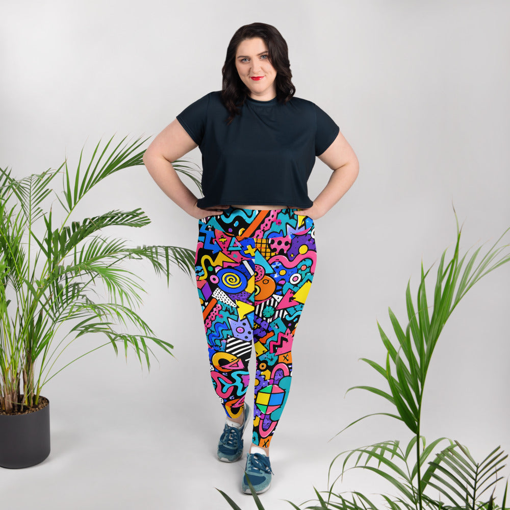 All-Over Print Plus Size Leggings - 90s Retro Memphis Abstract Geometric by printfluence.net