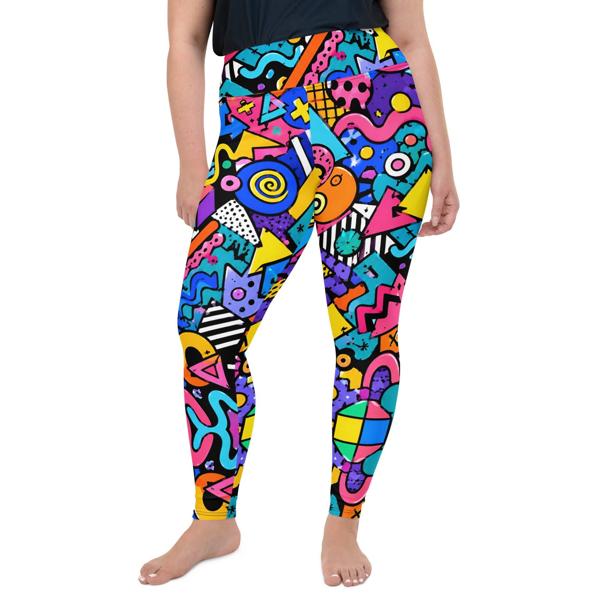 All-Over Print Plus Size Leggings - 90s Retro Memphis Abstract Geometric by printfluence.net