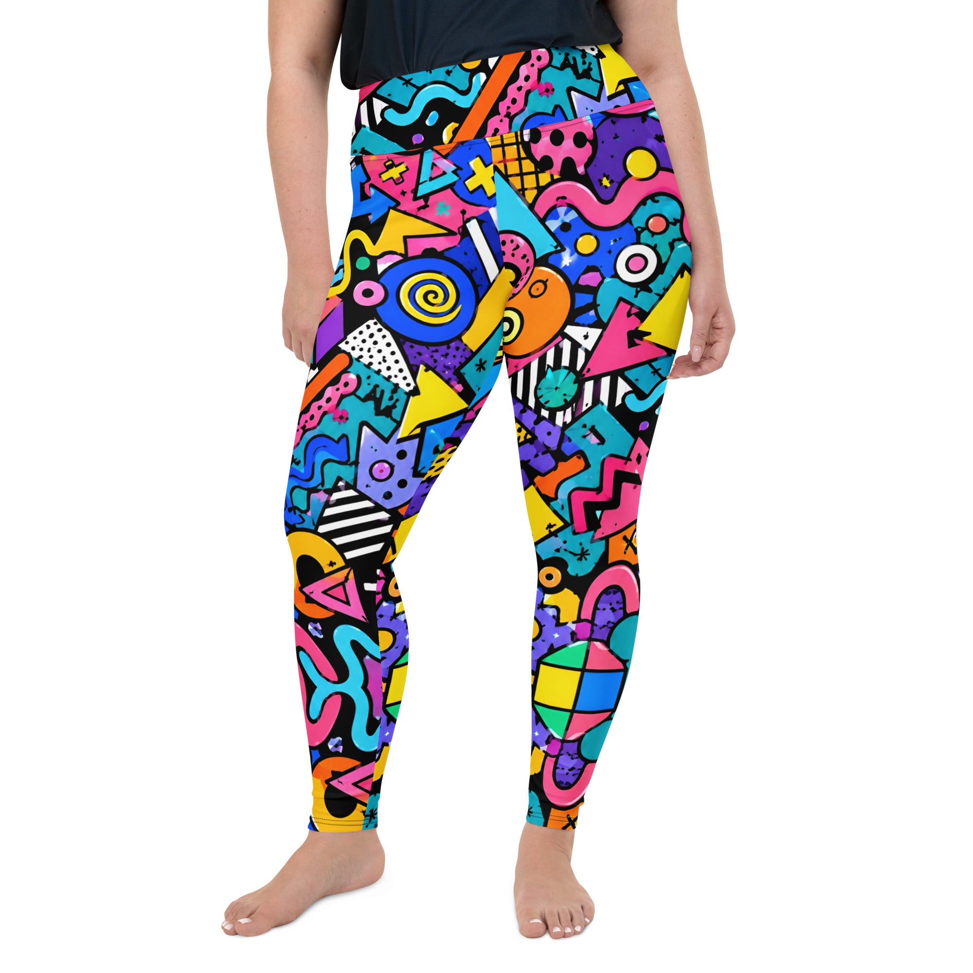 All-Over Print Plus Size Leggings - 90s Retro Memphis Abstract Geometric by printfluence.net
