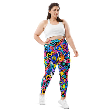 All-Over Print Plus Size Leggings - 90s Retro Memphis Abstract Geometric by printfluence.net