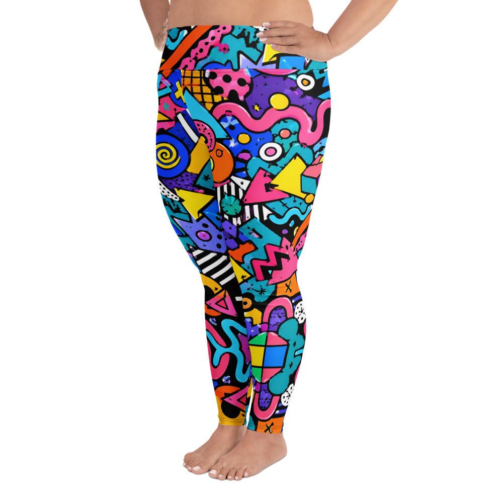 All-Over Print Plus Size Leggings - 90s Retro Memphis Abstract Geometric by printfluence.net