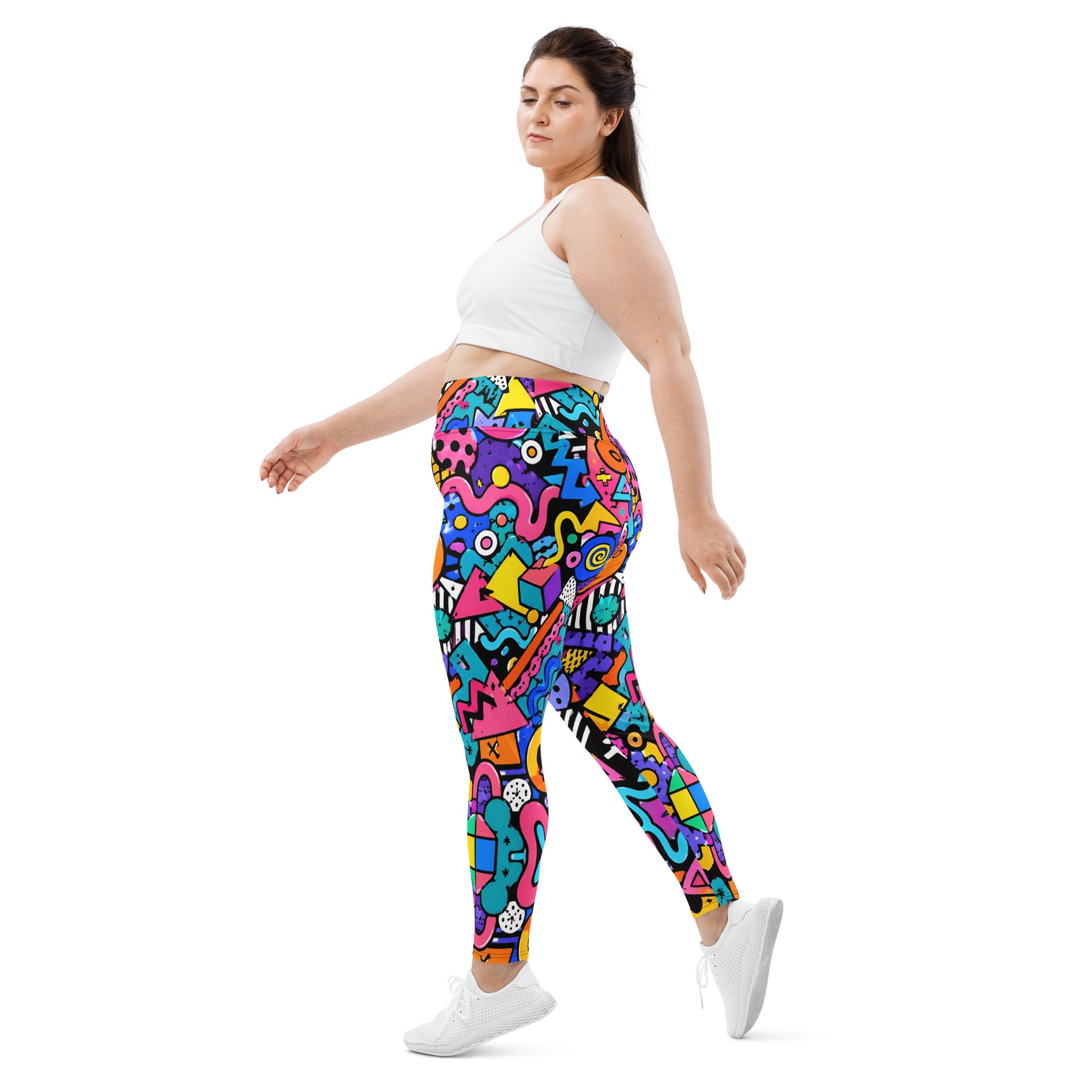 All-Over Print Plus Size Leggings - 90s Retro Memphis Abstract Geometric by printfluence.net