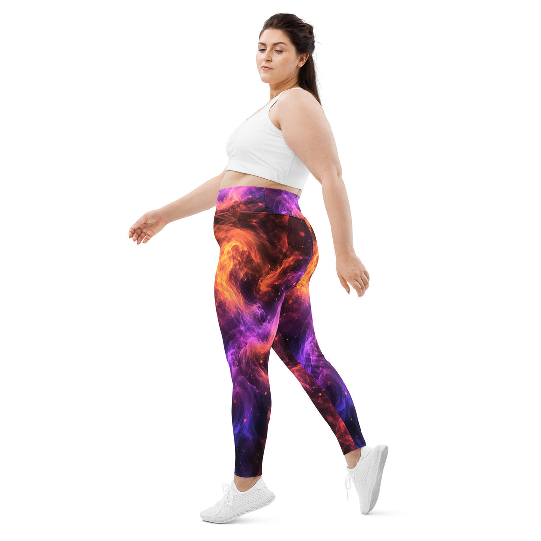 All-Over Print Plus Size Leggings - Cosmic Fire Nebula Smoke - Premium Electric Galaxy Burst Abstract Design by printfluence.net