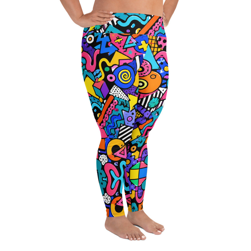 All-Over Print Plus Size Leggings - 90s Retro Memphis Abstract Geometric by printfluence.net