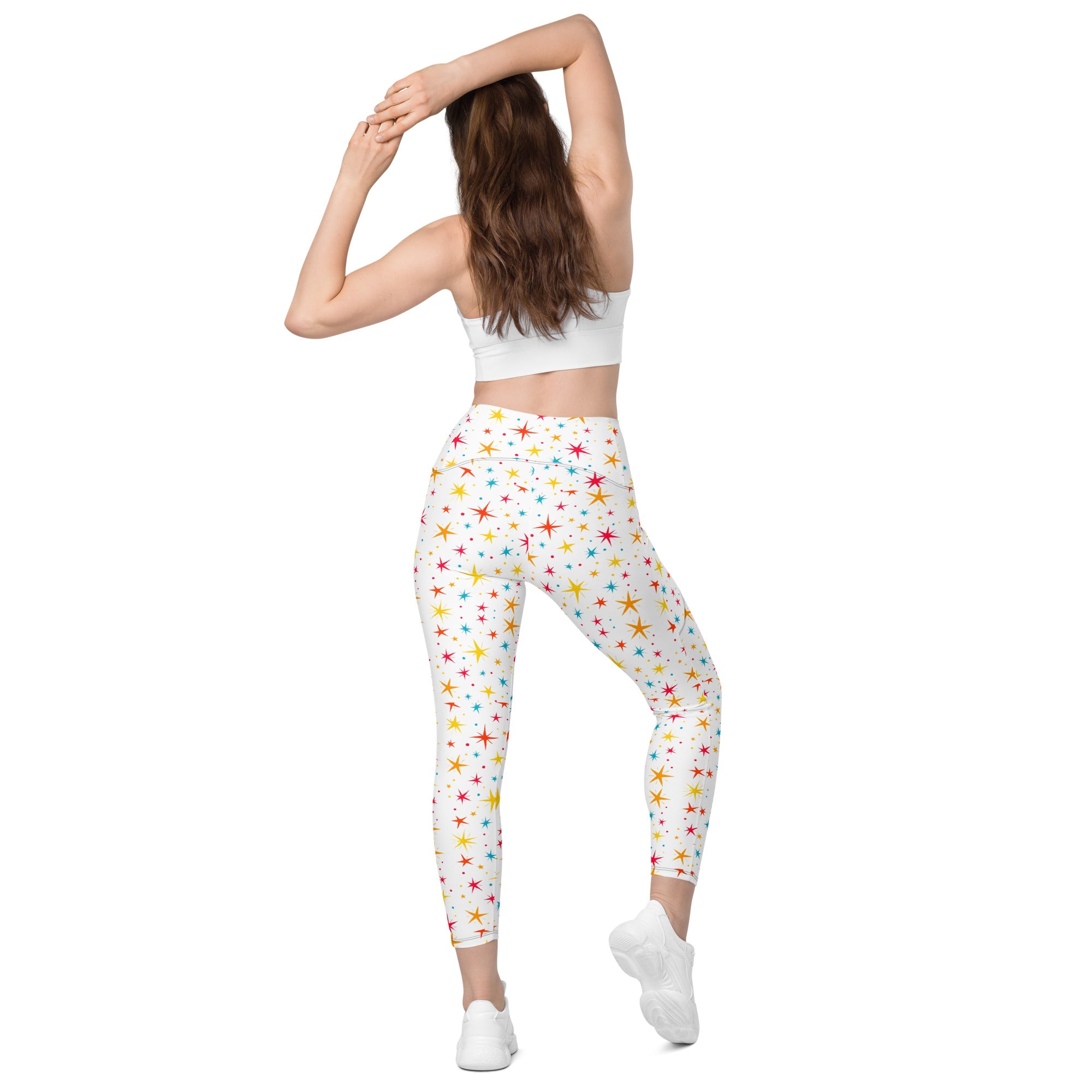 Crossover leggings with pockets - Starry Sparkle Magic Leggings – Radiant Cosmic Shine by printfluence.net