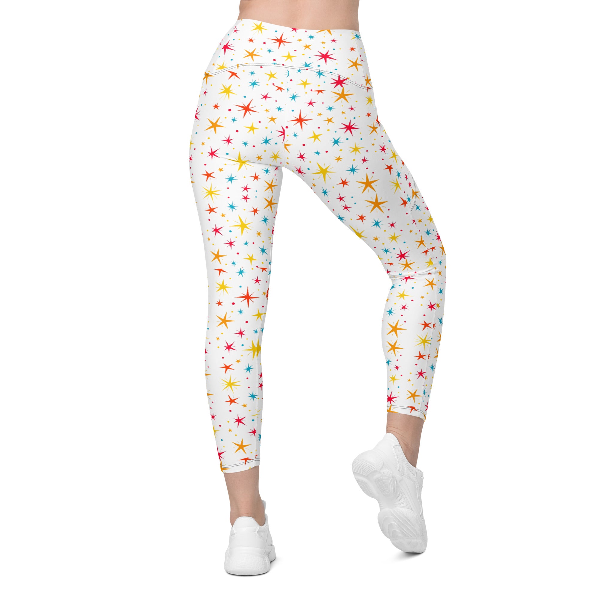Crossover leggings with pockets - Starry Sparkle Magic Leggings – Radiant Cosmic Shine by printfluence.net