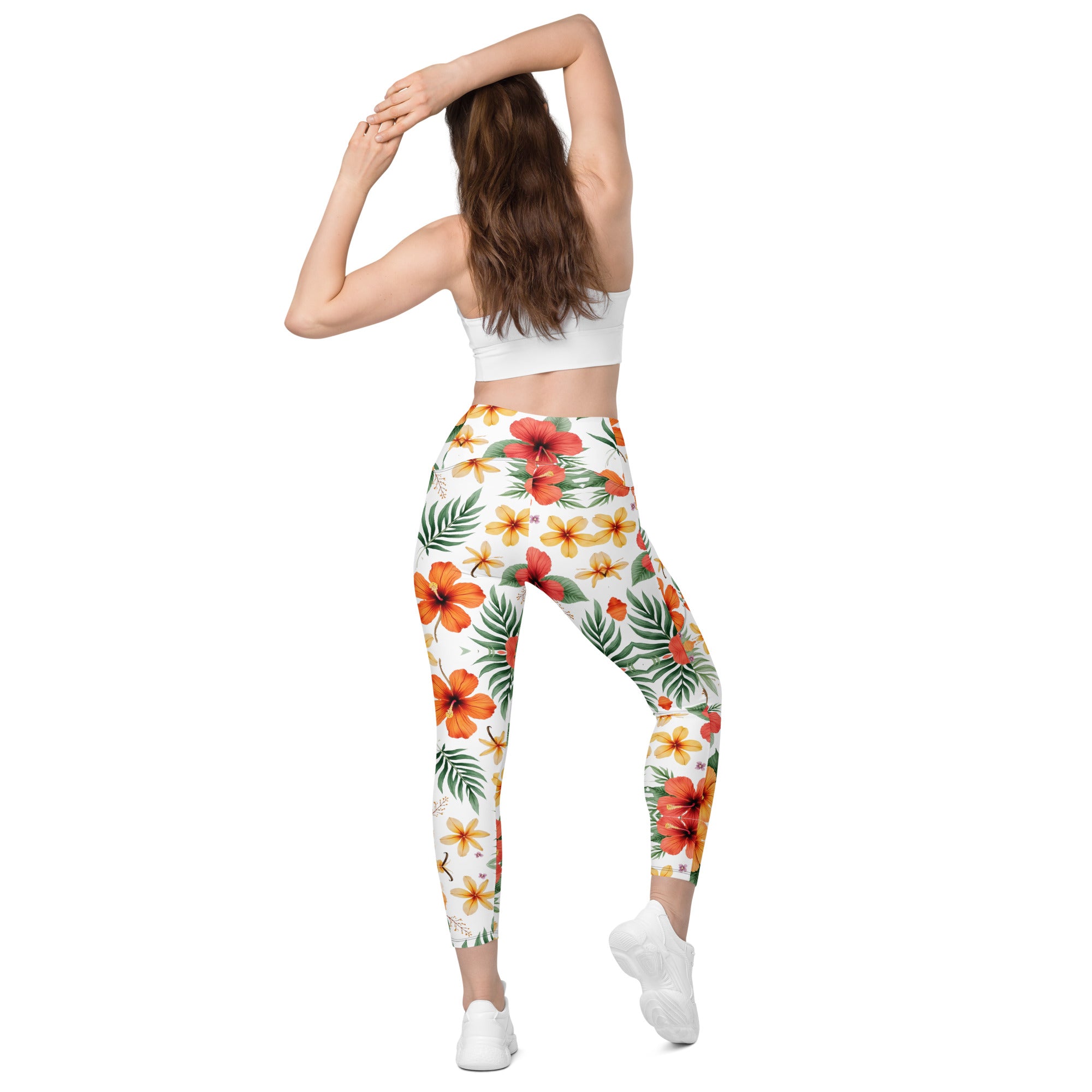 Crossover leggings with pockets - Scattered Bloom Crossover Leggings – Fresh Garden Glow by printfluence.net