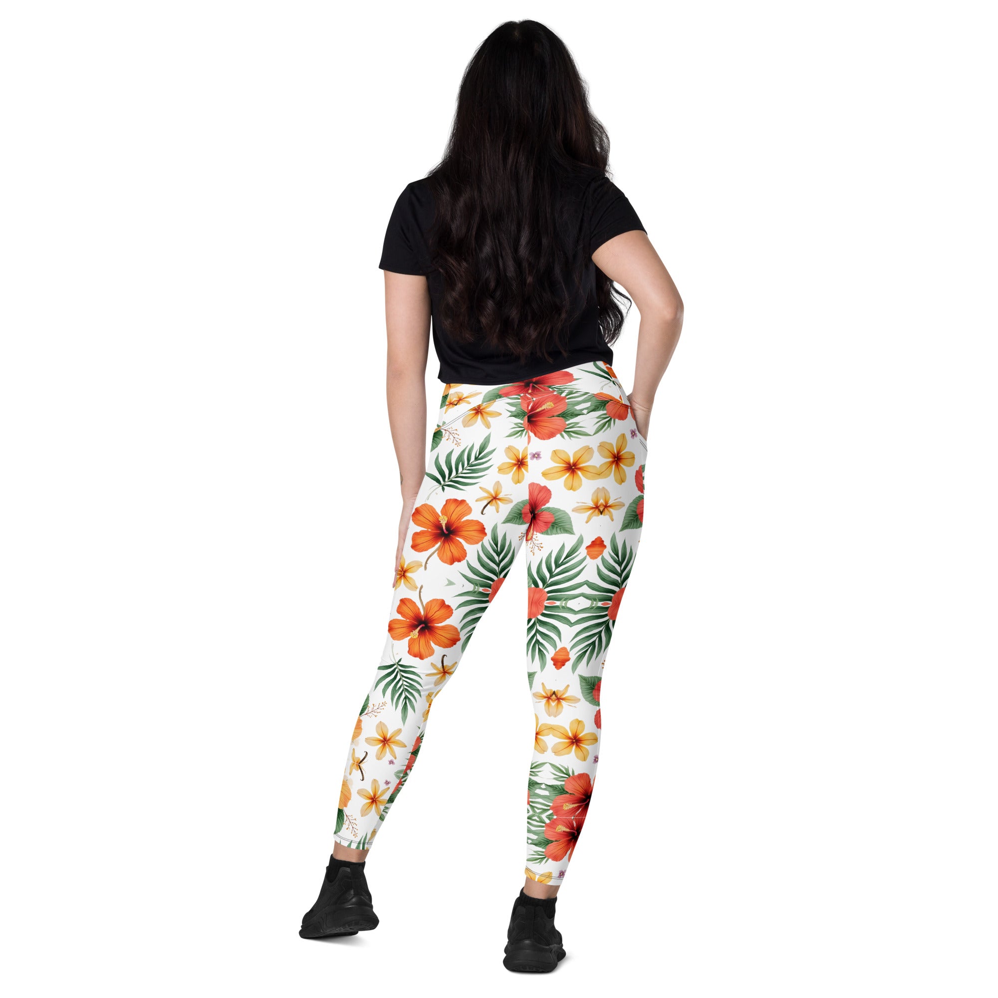 Crossover leggings with pockets - Scattered Bloom Crossover Leggings – Fresh Garden Glow by printfluence.net