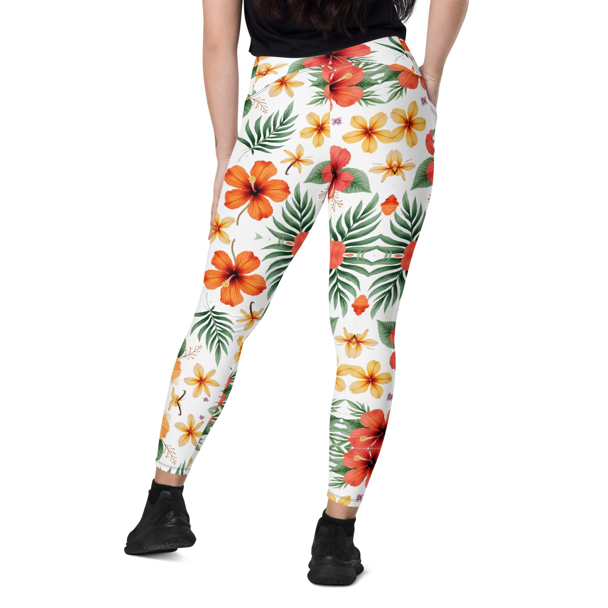 Crossover leggings with pockets - Scattered Bloom Crossover Leggings – Fresh Garden Glow by printfluence.net