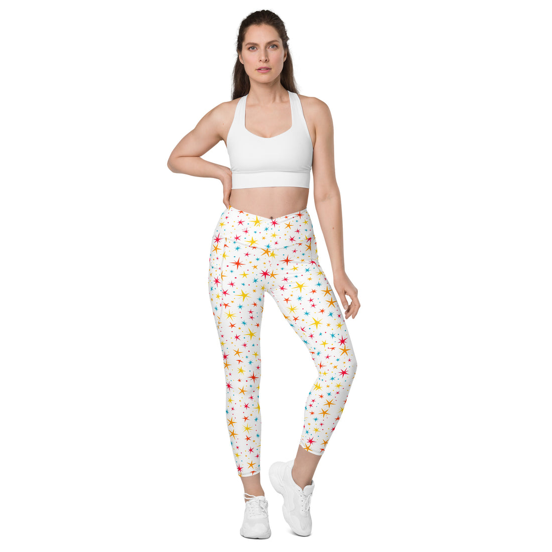 Crossover leggings with pockets - Starry Sparkle Magic Leggings – Radiant Cosmic Shine by printfluence.net
