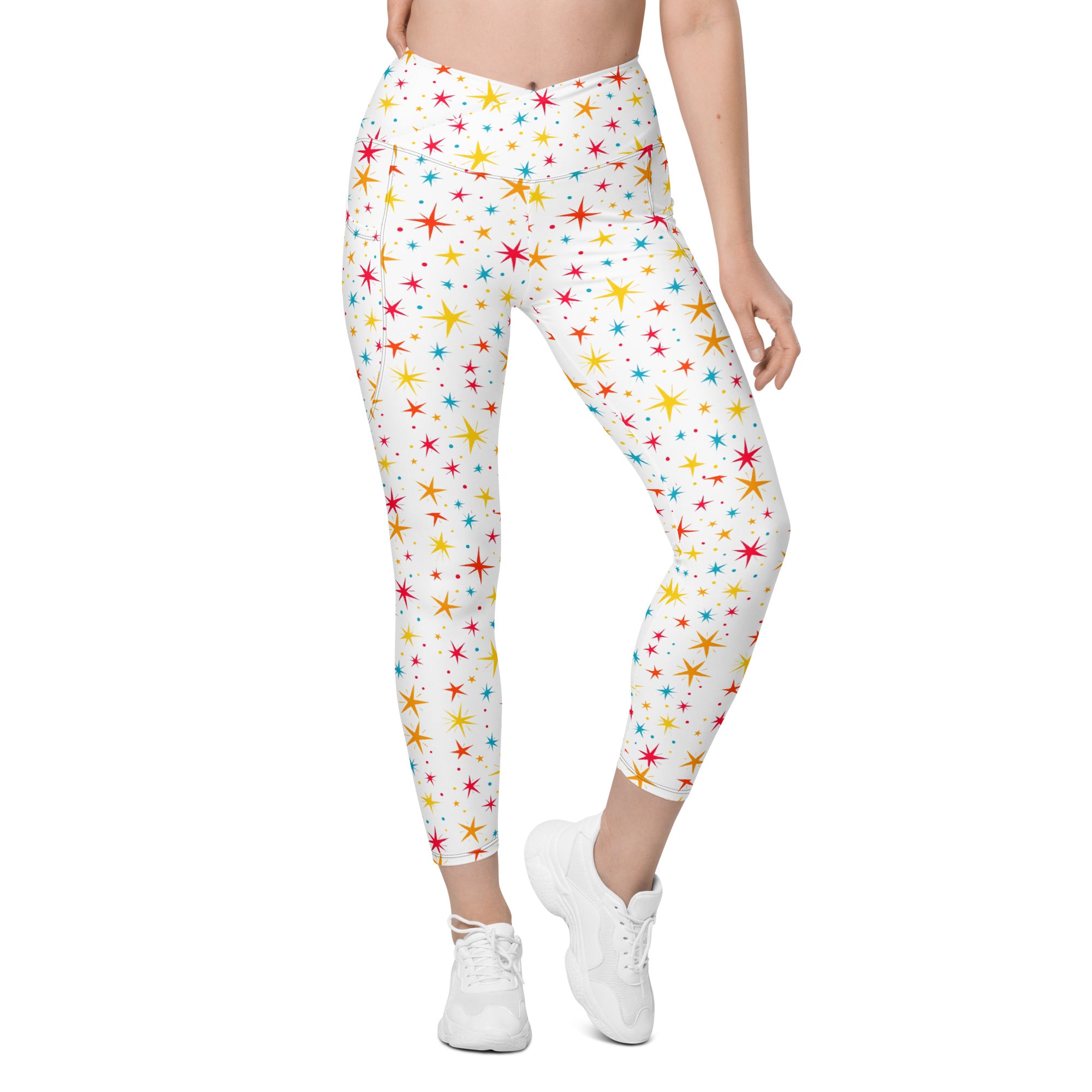 Crossover leggings with pockets - Starry Sparkle Magic Leggings – Radiant Cosmic Shine by printfluence.net